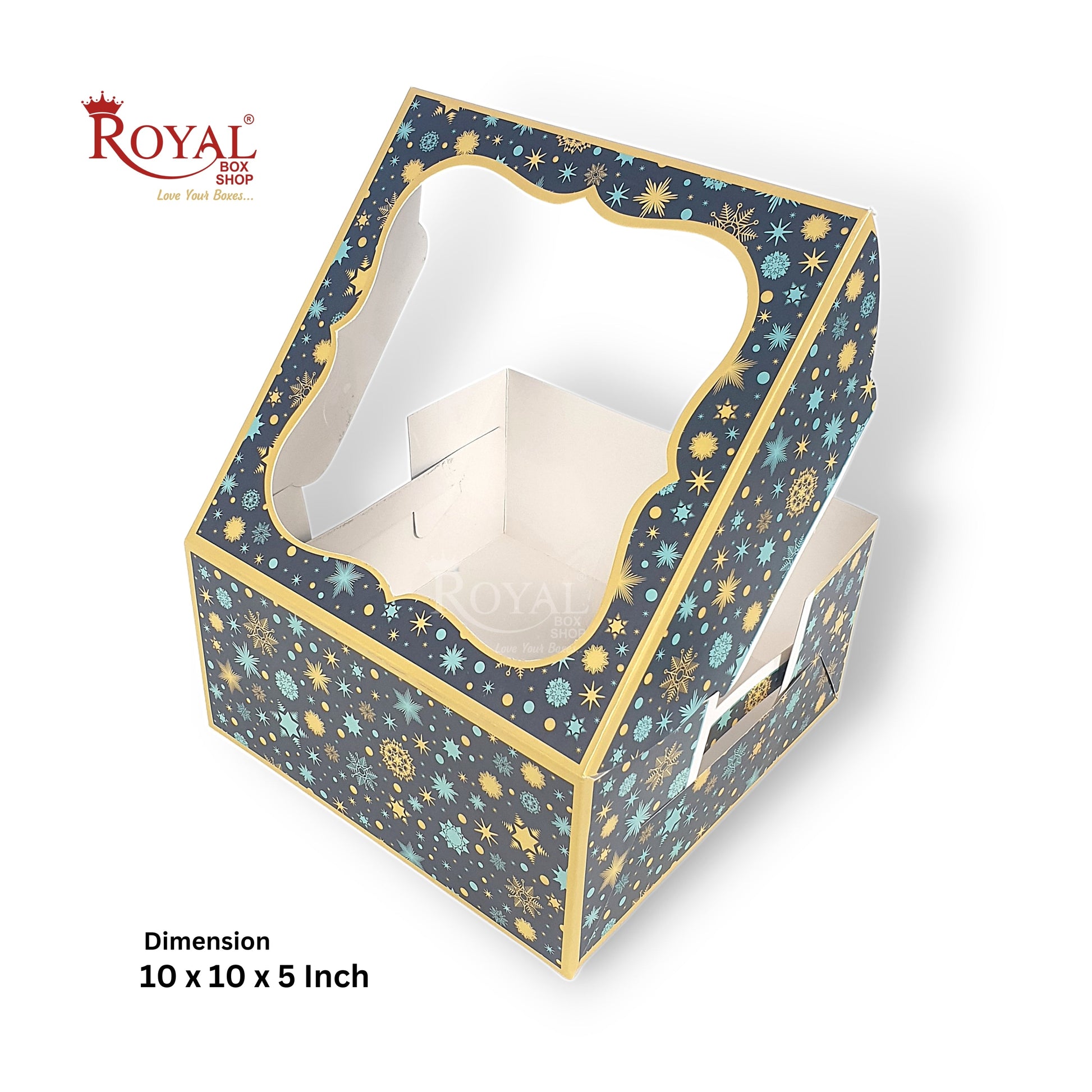 Cake Box With Window I Blue Christmas Theme I Size 10x10x5 inch I 350 GSM I One Kg Cake Box Royal Box Shop