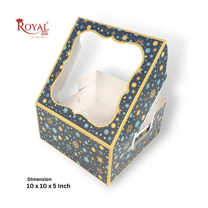 Cake Box With Window I Blue Christmas Theme I Size 10x10x5 inch I 350 GSM I One Kg Cake Box Royal Box Shop