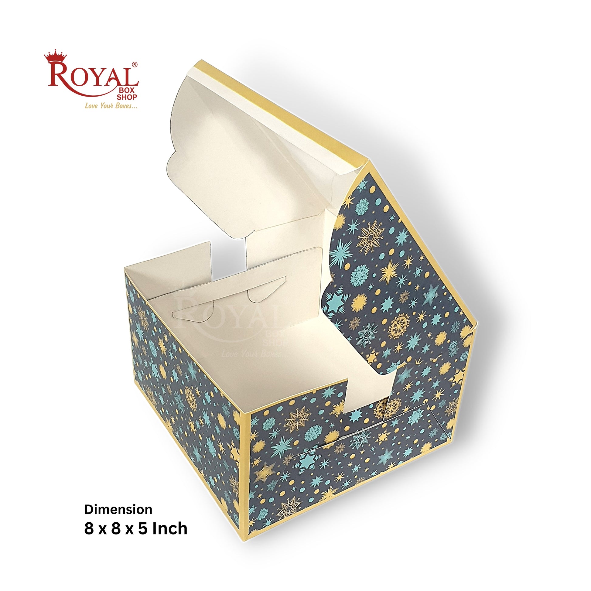 Cake Box With Window I Christmas Blue Theme I Size 8x8x5 inch I 300 GSM I Half Kg Cake Box Royal Box Shop