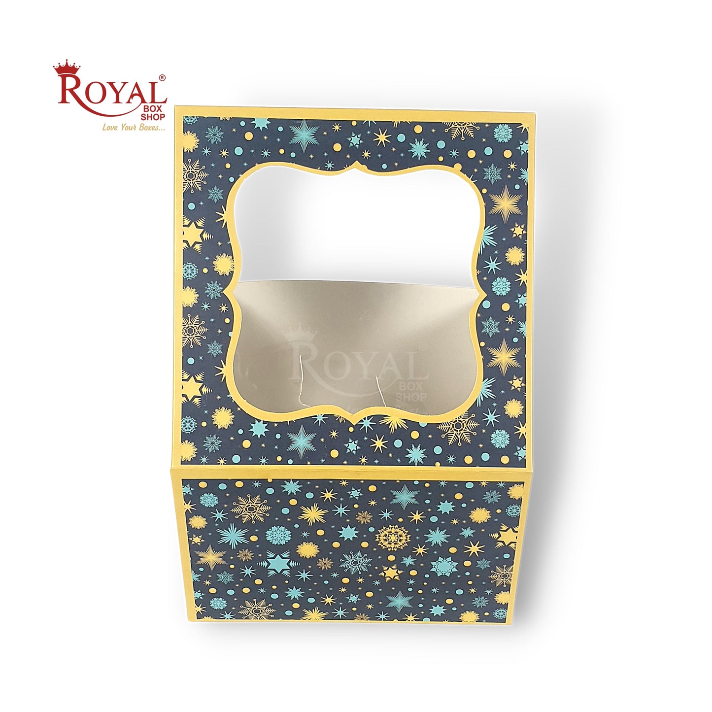 Cake Box With Window I Christmas Blue Theme I Size 8x8x5 inch I 300 GSM I Half Kg Cake Box Royal Box Shop