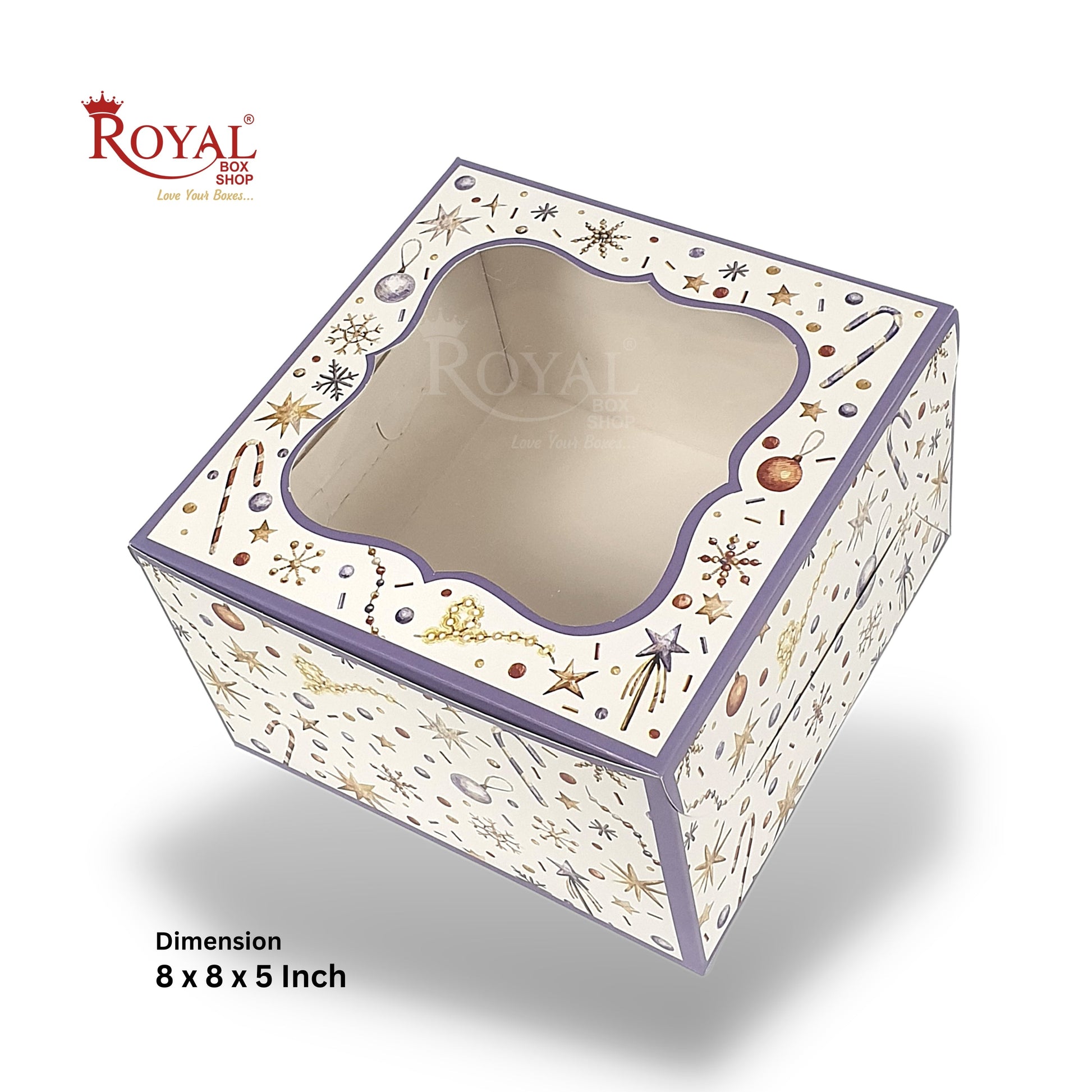 Cake Box With Window I Christmas Theme I Size 8x8x5 inch I 300 GSM I Half Kg Cake Box Royal Box Shop