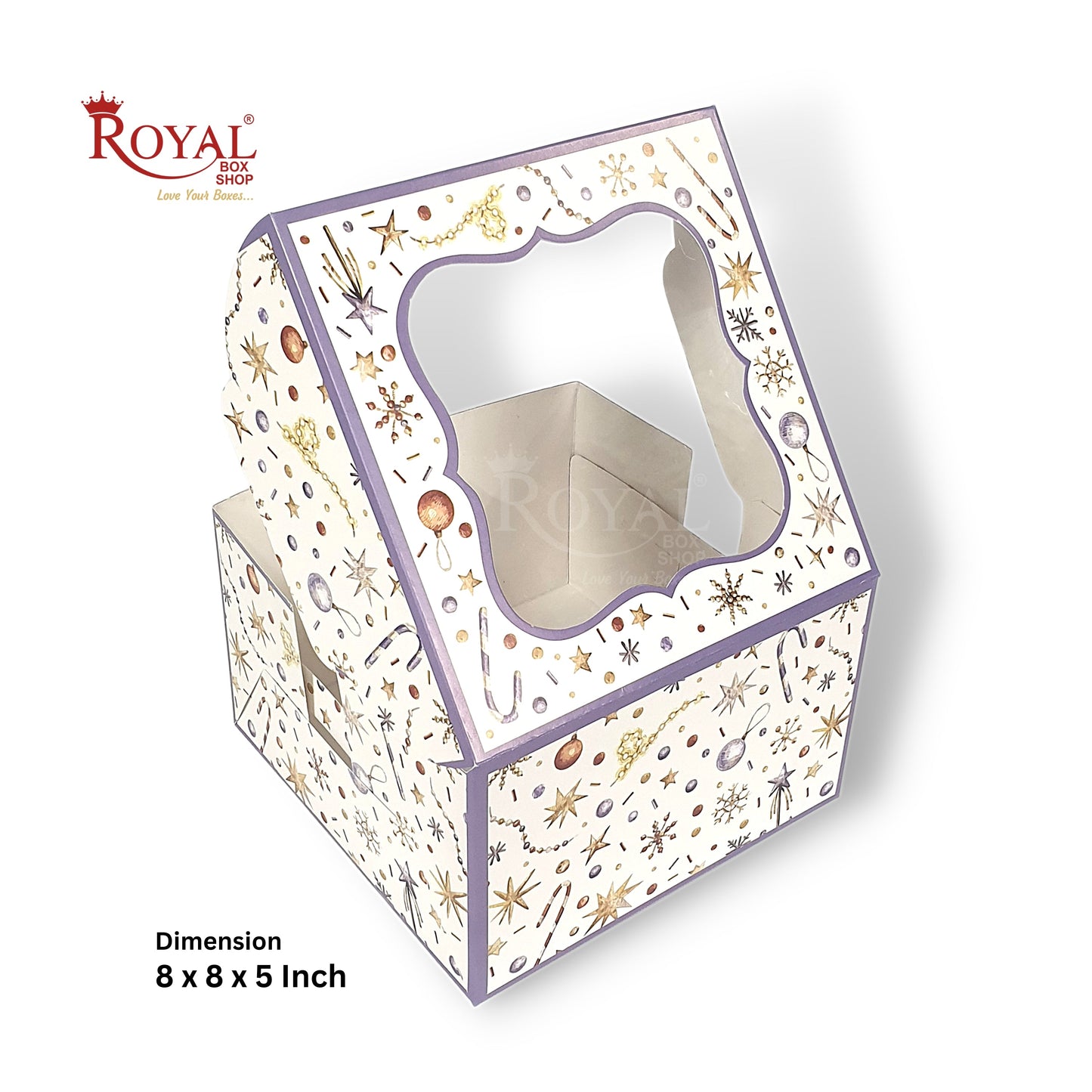 Cake Box With Window I Christmas Theme I Size 8x8x5 inch I 300 GSM I Half Kg Cake Box Royal Box Shop