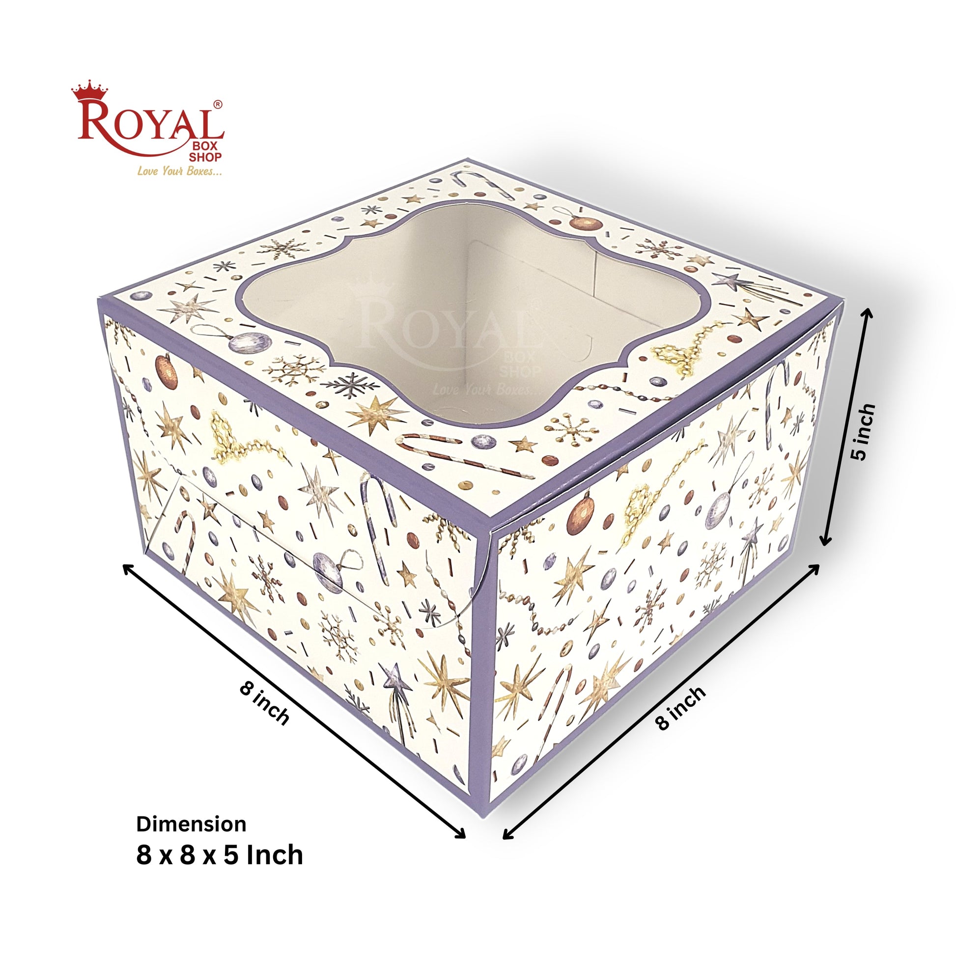 Cake Box With Window I Christmas Theme I Size 8x8x5 inch I 300 GSM I Half Kg Cake Box Royal Box Shop