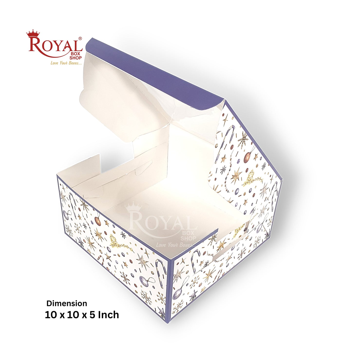 Cake Box With Window I White Christmas Theme I Size 10x10x5 inch I 350 GSM I One Kg Cake Box Royal Box Shop