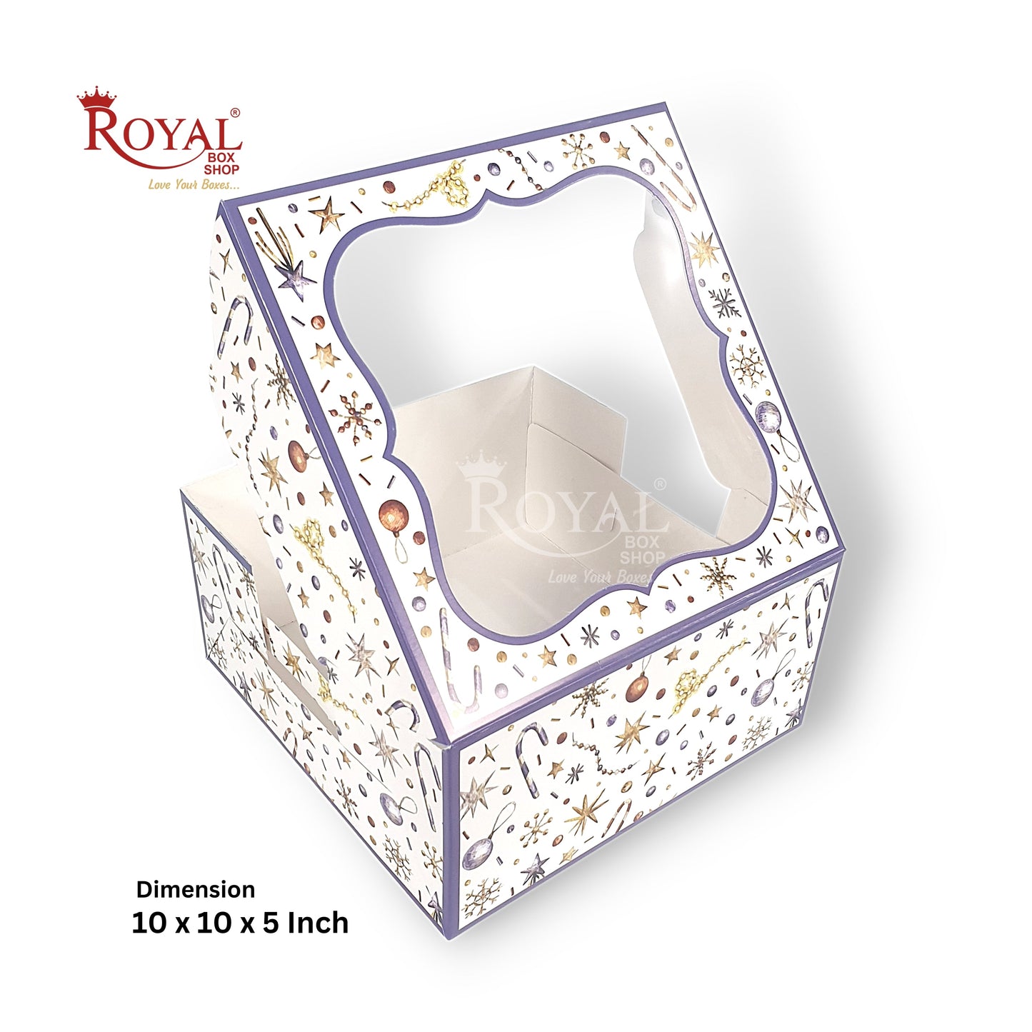 Cake Box With Window I White Christmas Theme I Size 10x10x5 inch I 350 GSM I One Kg Cake Box Royal Box Shop