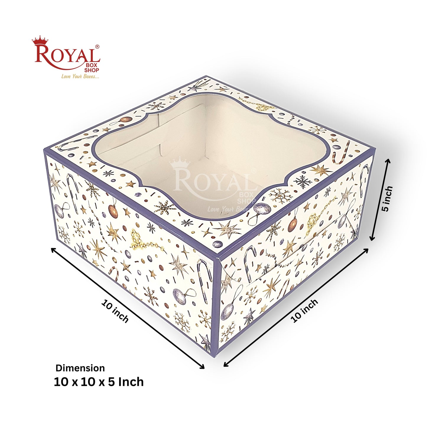 Cake Box With Window I White Christmas Theme I Size 10x10x5 inch I 350 GSM I One Kg Cake Box Royal Box Shop