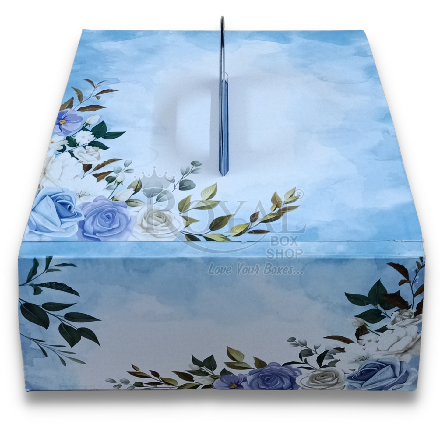 Cake Box with Handle - 10 x 10 x 5 inch - Blue - Dome Style Royal Box Shop