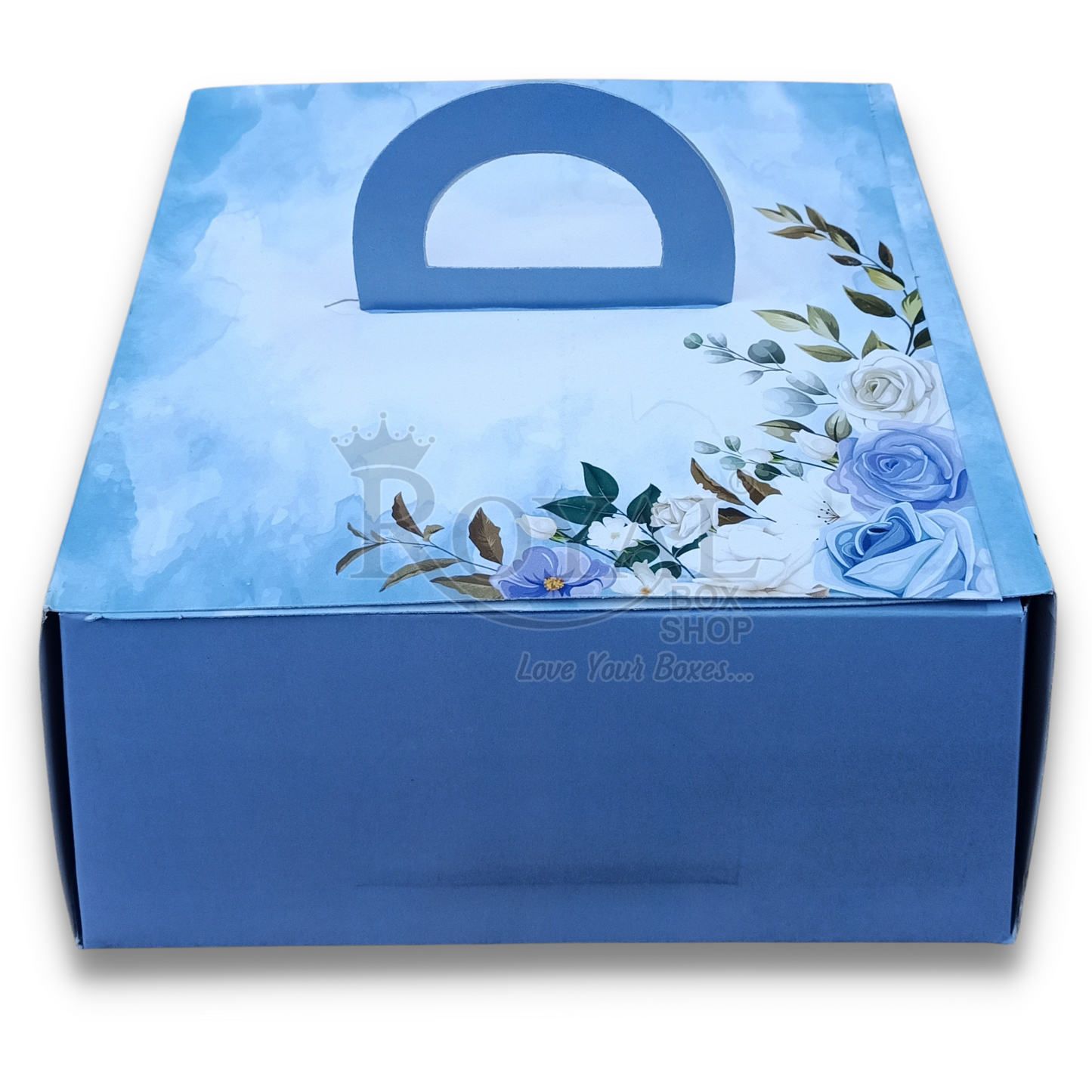 Cake Box with Handle - 10 x 10 x 5 inch - Blue - Dome Style Royal Box Shop