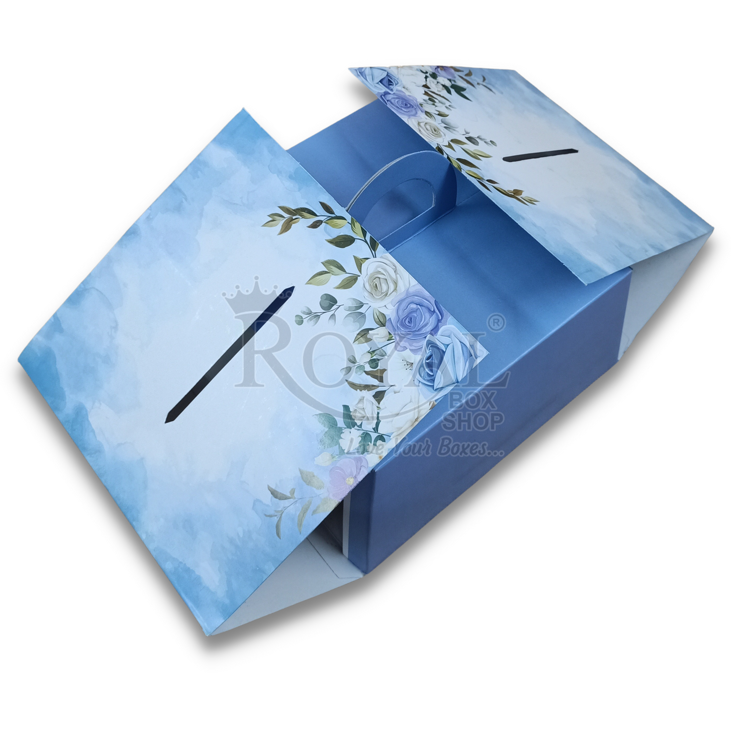 Cake Box with Handle - 10 x 10 x 5 inch - Blue - Dome Style Royal Box Shop