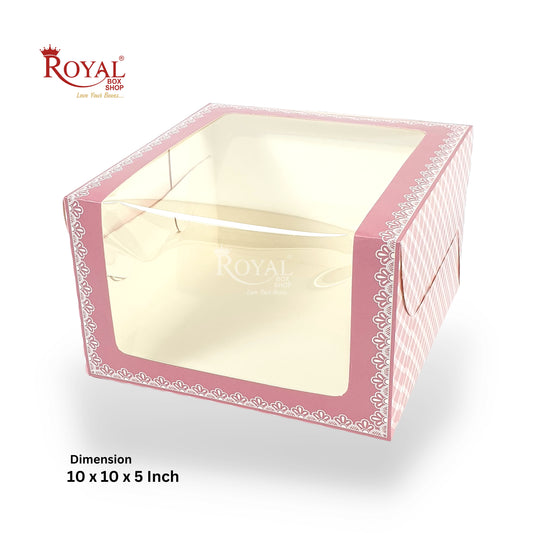 Cake Box with L-Shape Window I Pink Check I 10x10x5" Inch | Perfect for One Kg Cakes Cookies, Candies, & Room Hampers Royal Box Shop