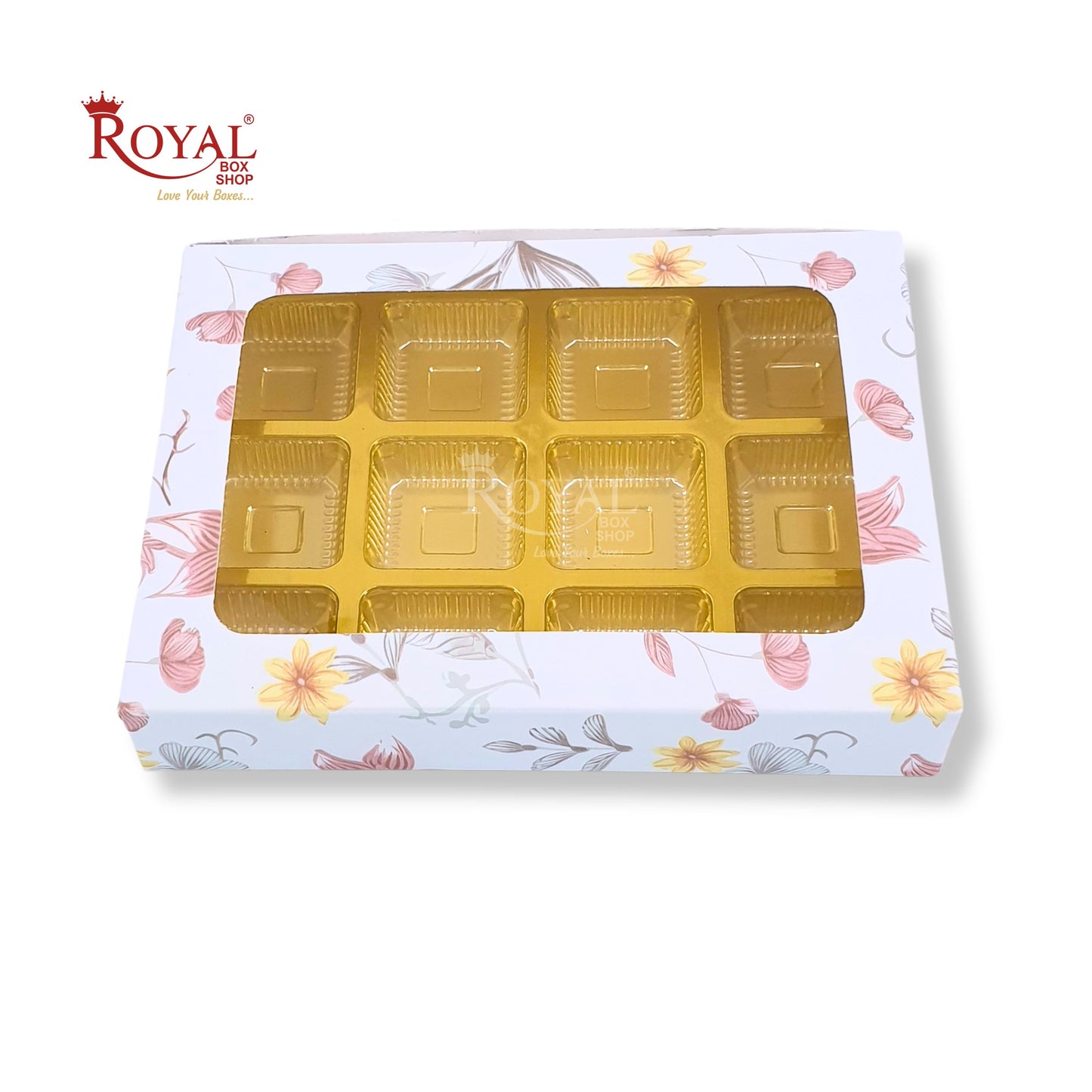 12 Cavity Chocolate Box I 7.5 x 5.5 x 1.25 inches I Blue Floral