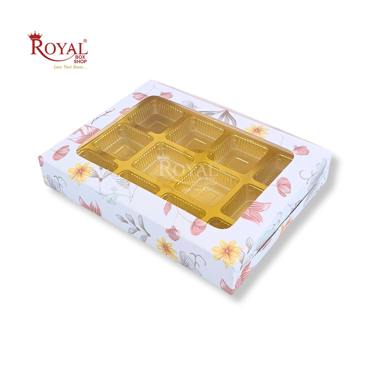 12 Cavity Chocolate Box I 7.5 x 5.5 x 1.25 inches I Blue Floral