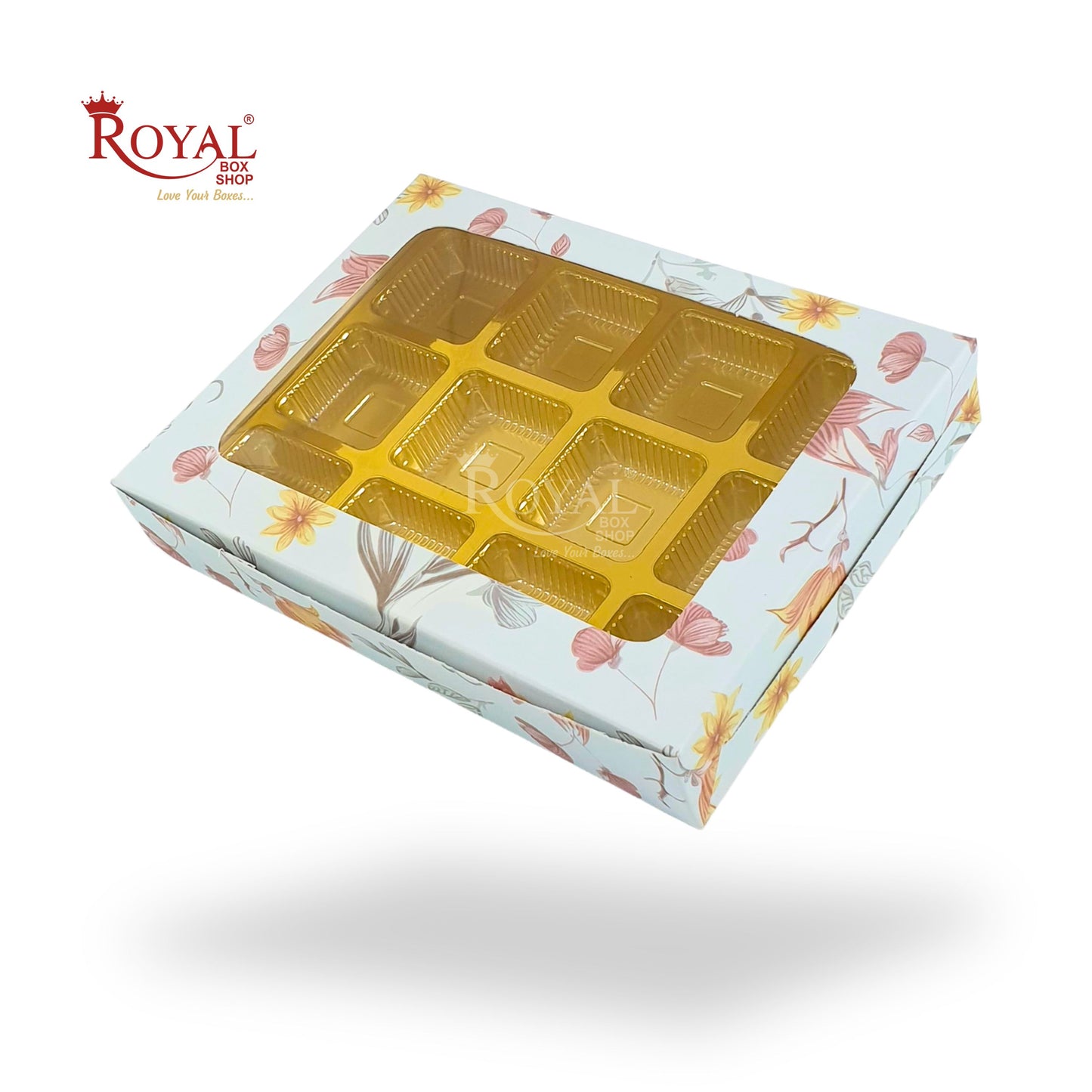 12 Cavity Chocolate Box I 7.5 x 5.5 x 1.25 inches I Blue Floral