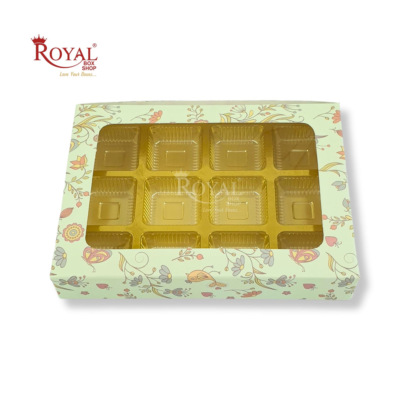 12 Cavity Chocolate Box I 7.5 x 5.5 x 1.25 inches I Green Floral