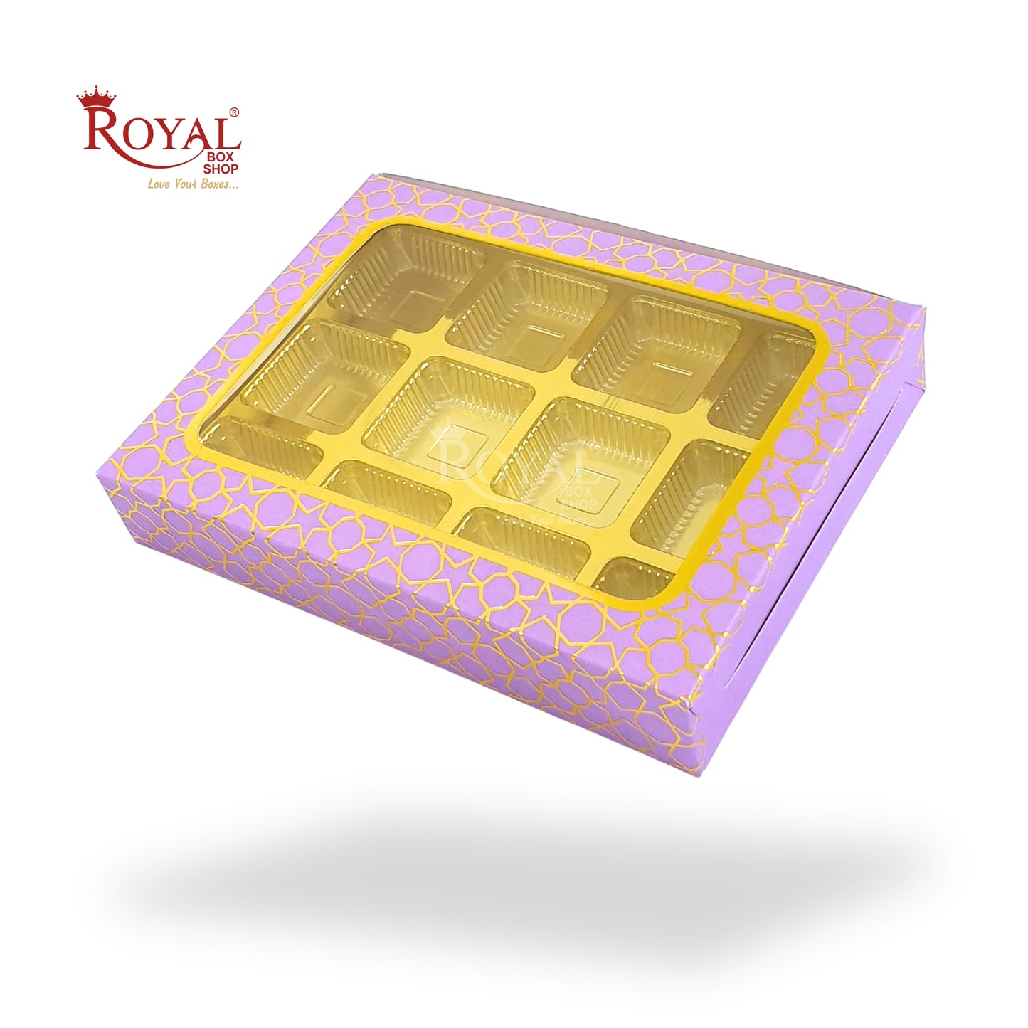 12 Cavity Chocolate Box I 7.5 x 5.5 x 1.25 inches I Purple With Golden Foilling