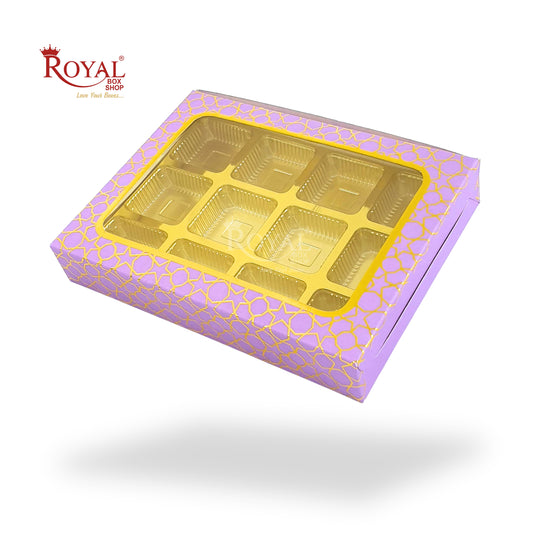 12 Cavity Chocolate Box I 7.5 x 5.5 x 1.25 inches I Purple With Golden Foilling