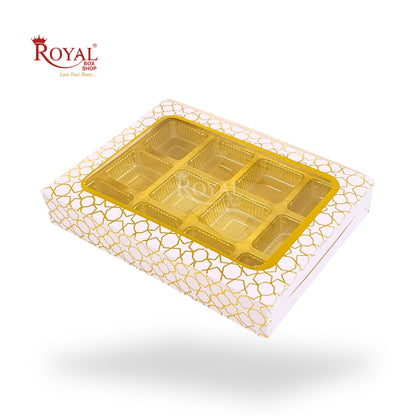 12 Cavity Chocolate Box I 7.5 x 5.5 x 1.25 inches I White With Golden Foiling