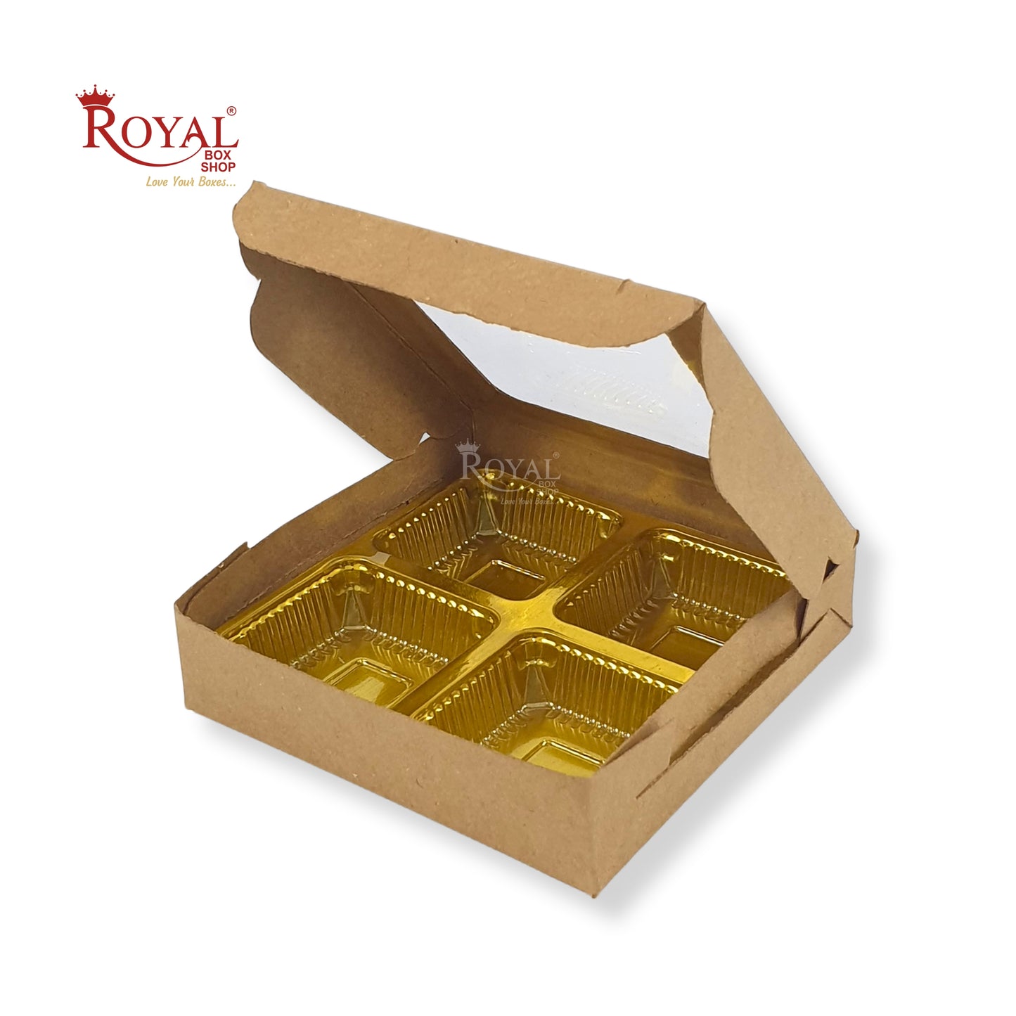 4 Cavity Chocolate Boxes with Window I 3.75 x 3.75 x 1 inches I Kraft