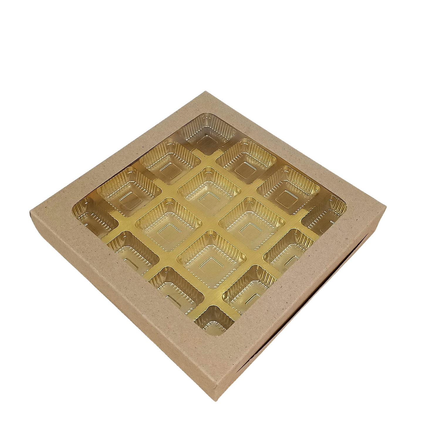 Chocolate Boxes 16 Cavity - 7.5 x 7.5 x 1.25 inches - Kraft Box Royal Box Shop