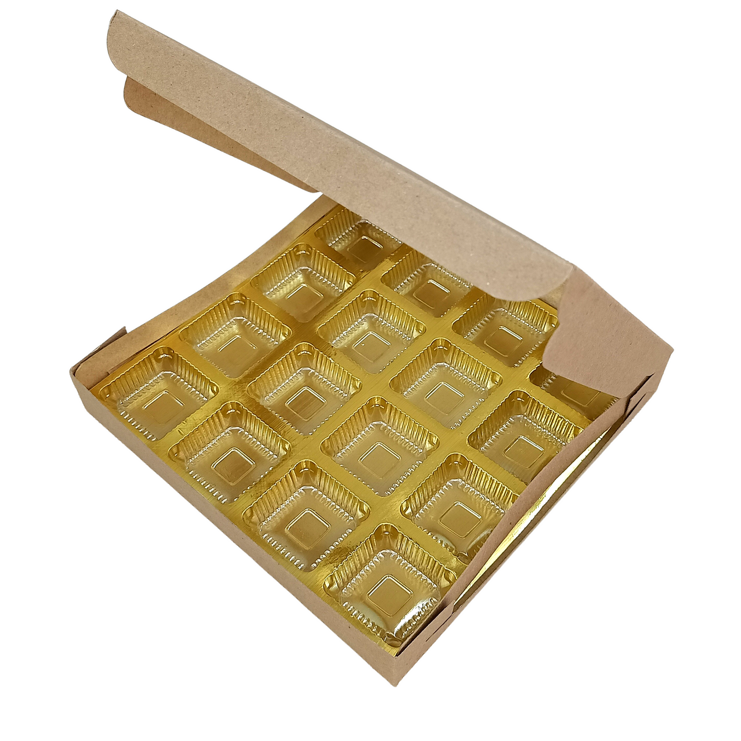 Chocolate Boxes 16 Cavity - 7.5 x 7.5 x 1.25 inches - Kraft Box Royal Box Shop