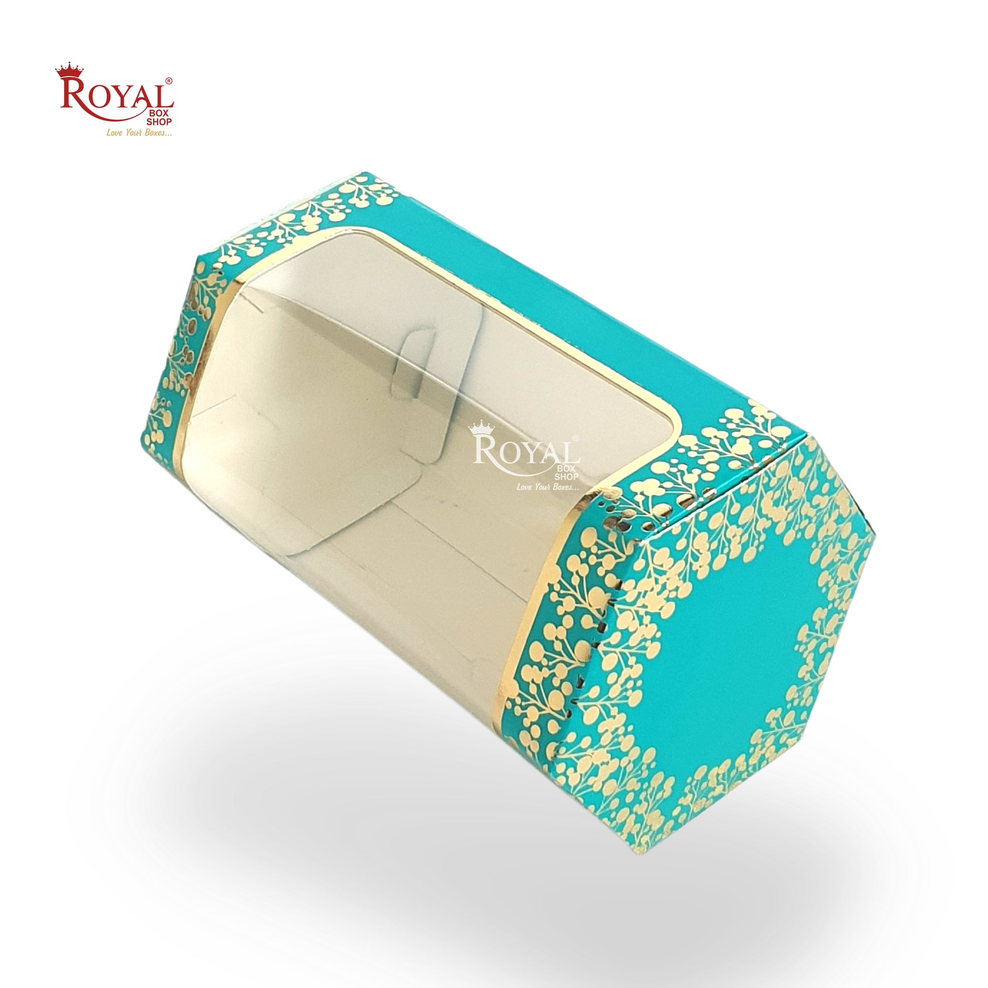 Cookies Box with Window I Turq in Gold leafing Print I Size 5x3x3 inches Royal Box Shop