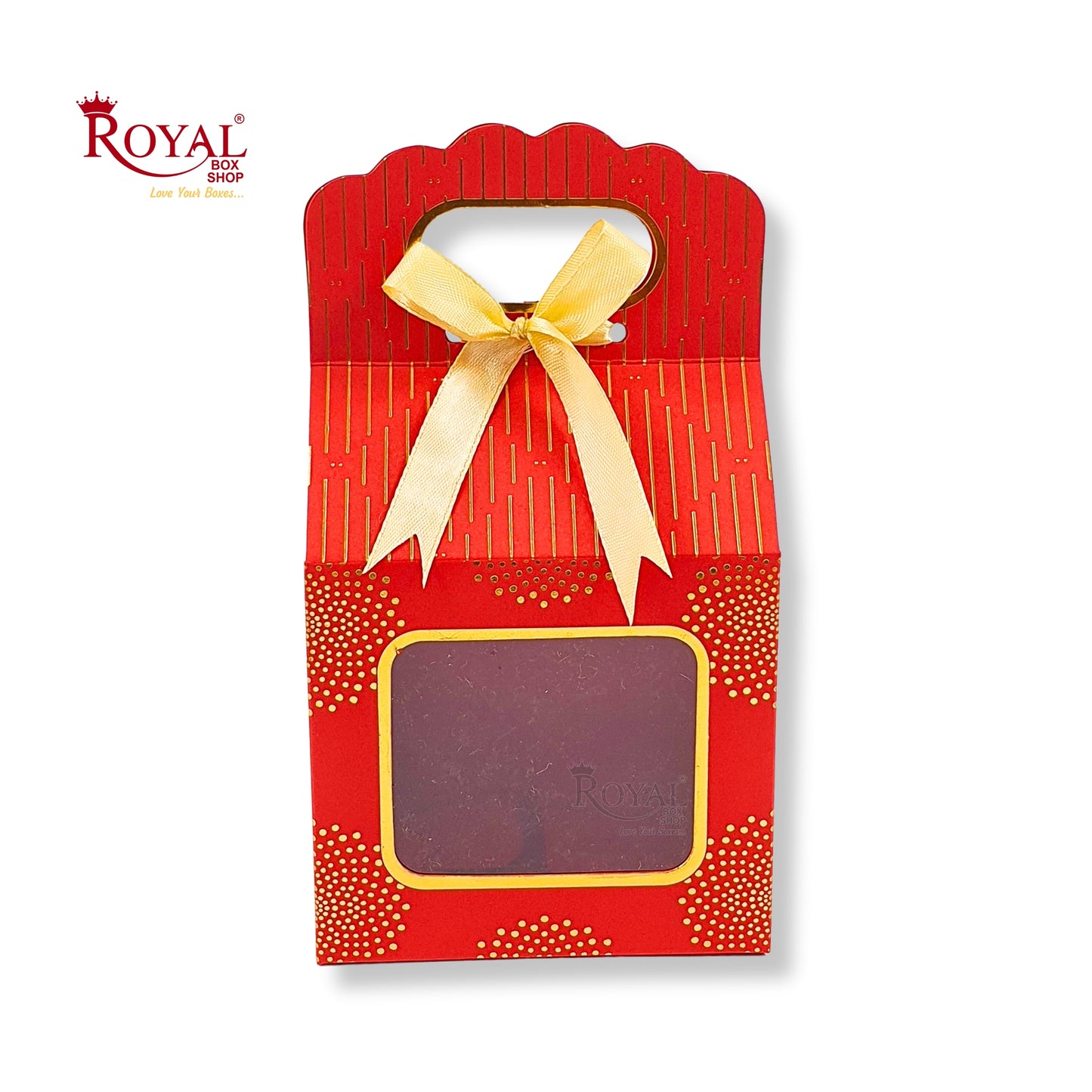 Premium Gift Box with Window I Red Gold Leaf Print I 4x2.5x3.5 inches I For Return Favor Gift, Baby Shower Gifts, Room Hampers, Candy Box, Birthday Return Gift