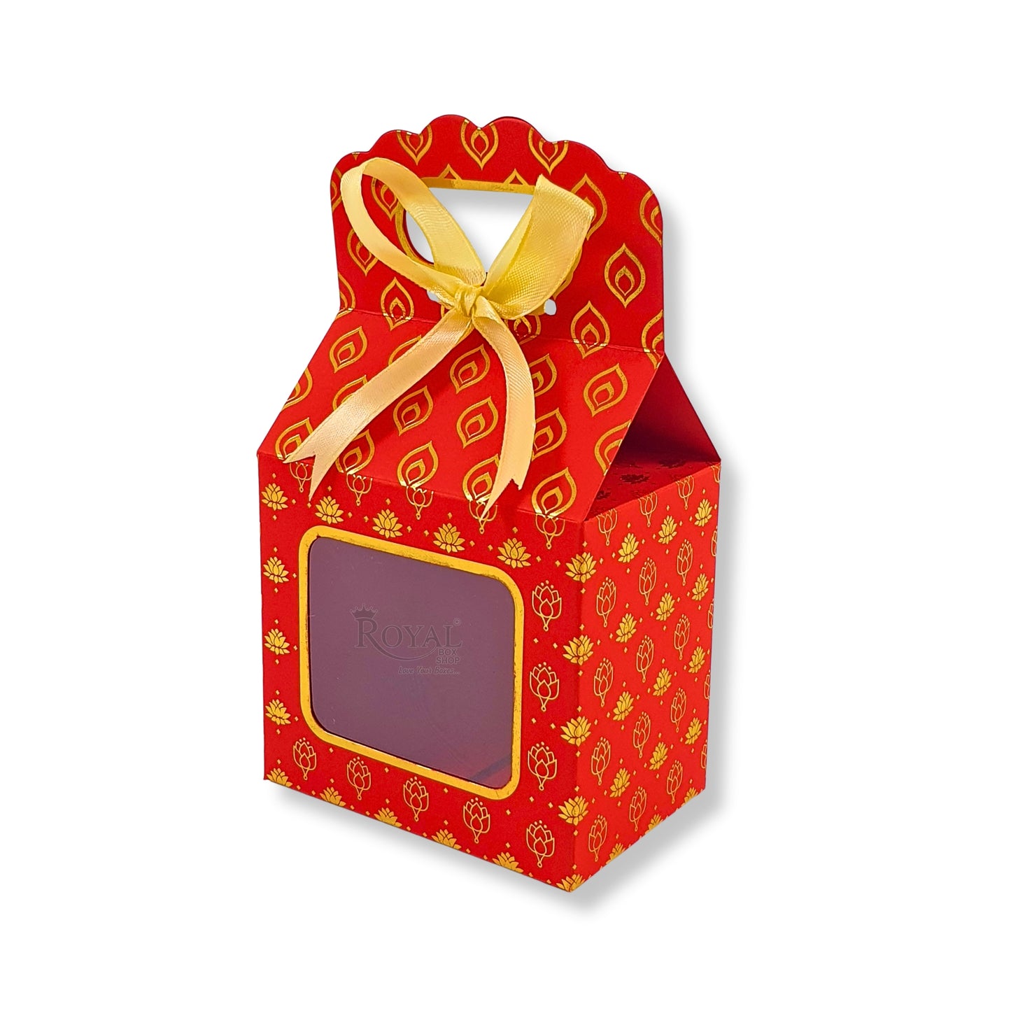 Premium Gift Box with Window I Red Flower Leaf Print I 4x2.5x3.5 inches I For Return Favor Gift, Baby Shower Gifts, Room Hampers, Candy Box, Birthday Return Gift