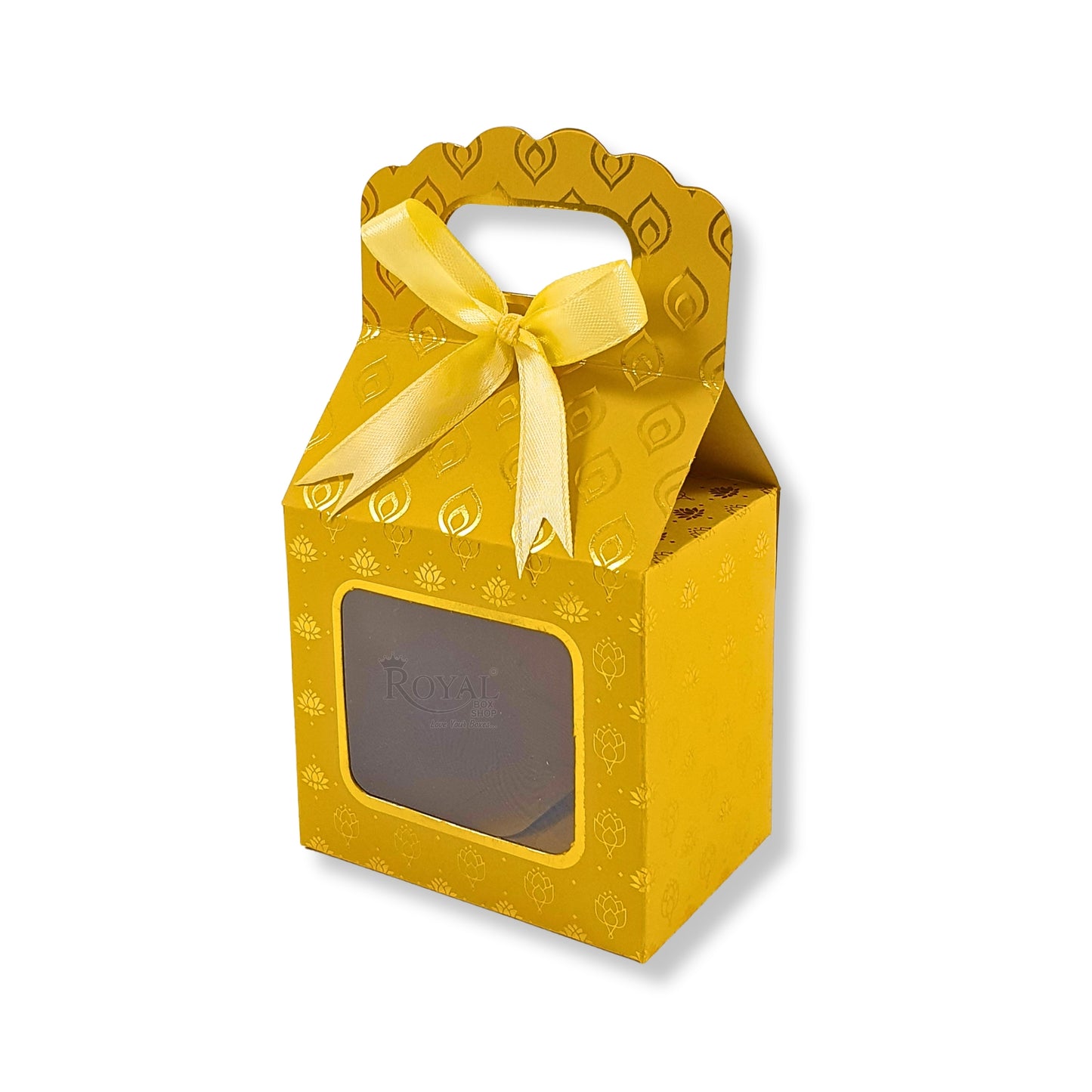 Premium Gift Box with Window I Yellow Flower Leaf Print I 4x2.5x3.5 inches I For Return Favor Gift, Baby Shower Gifts, Room Hampers, Candy Box, Birthday Return Gift