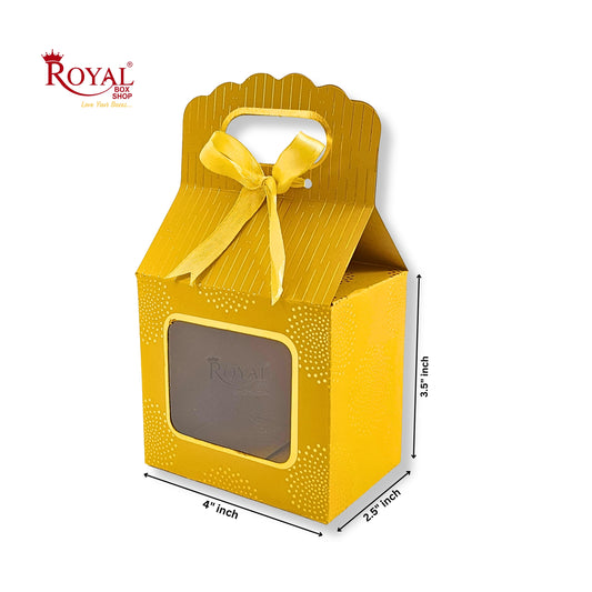 Premium Gift Box with Window I Yellow Gold Leaf Print I 4x2.5x3.5 inches I For Return Favor Gift, Baby Shower Gifts, Room Hampers, Candy Box, Birthday Return Gift