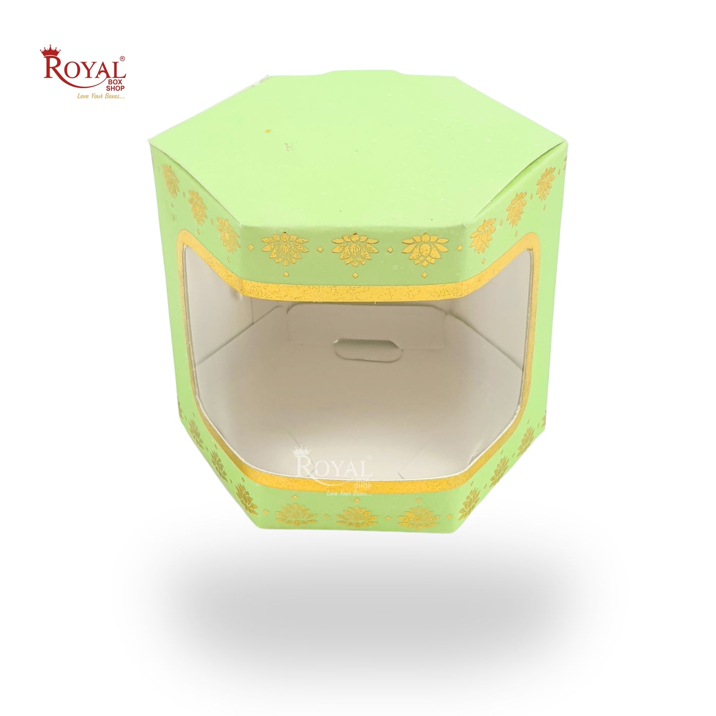 Cookies Box with Window I RCF-07 D2 Green With Golden Leafing I 3x3x3 inches