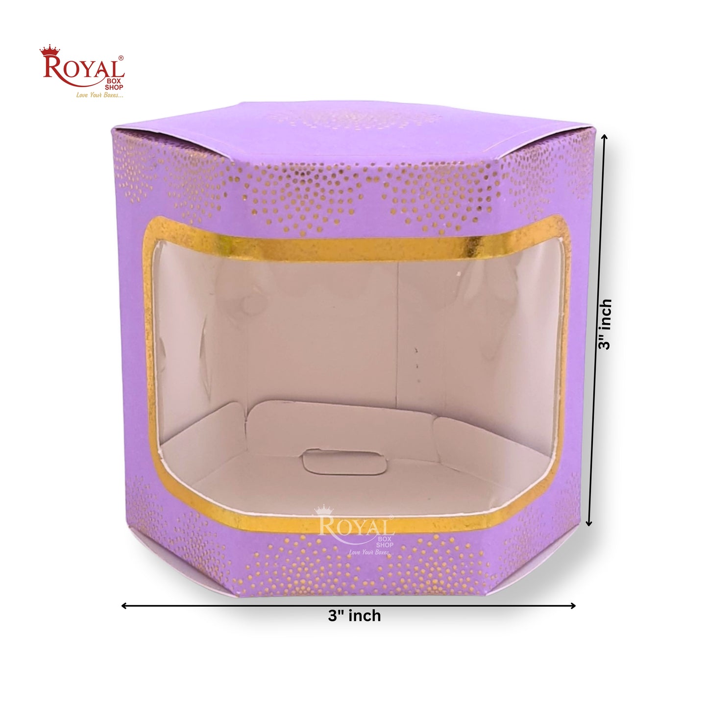 Cookies Box with Window I RCF-07 D1 Lavender With Gold Dot Print I 3x3x3 inches