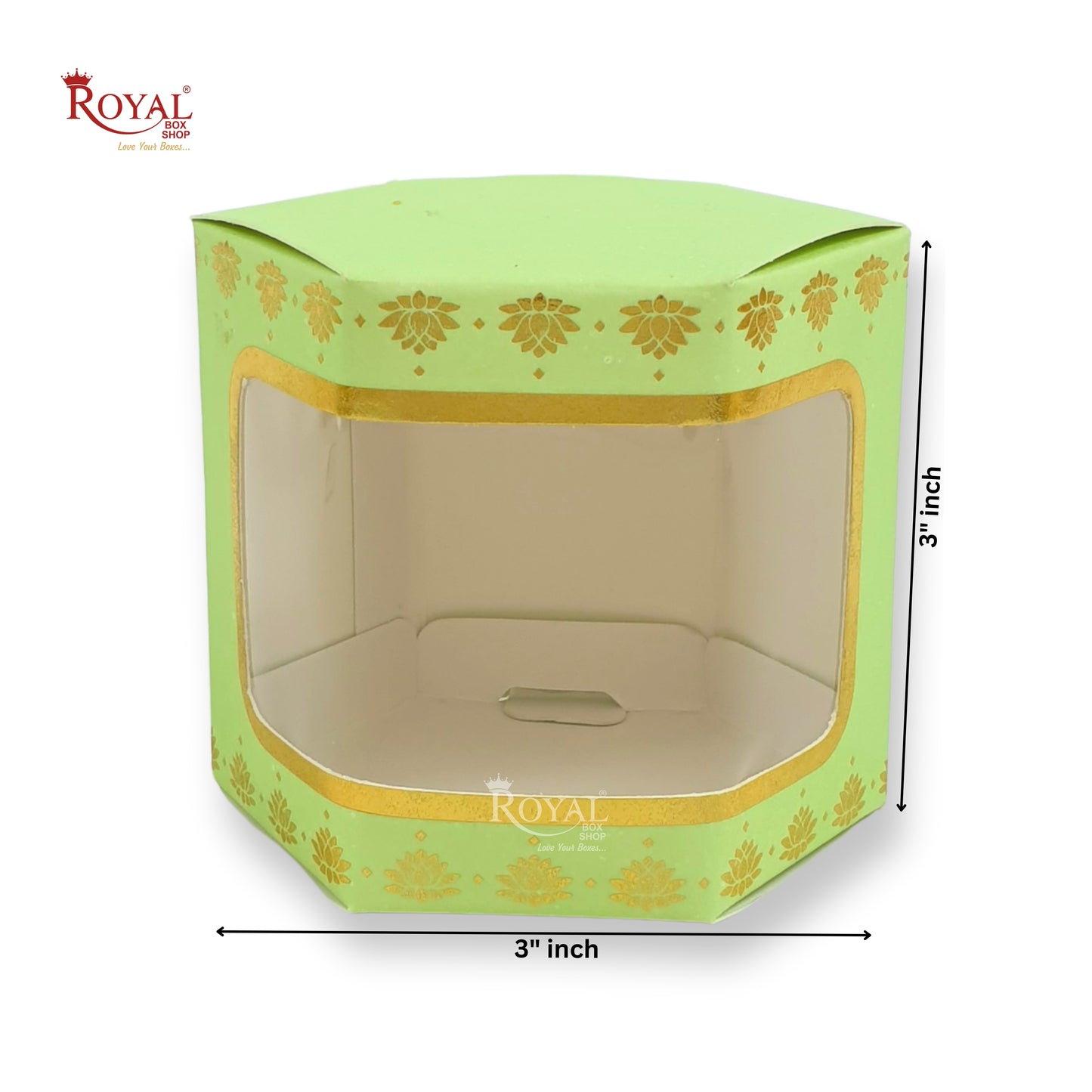 Cookies Box with Window I RCF-07 D2 Green With Golden Leafing I 3x3x3 inches