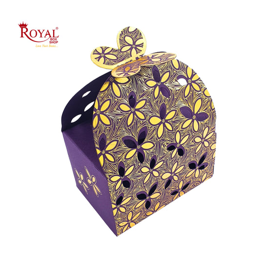 Flower Butterfly Hollow Candy Box Cookie Gift Boxes I Purple Gold Foil Leafing Print I 3.5x2.25x2.4 inches Royal Box Shop