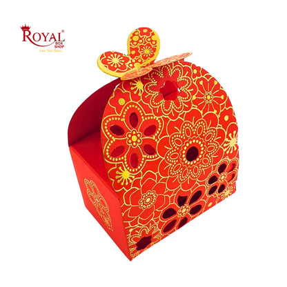 Flower Butterfly Hollow Candy Box Cookie Gift Boxes I Red Gold Foil Leafing Print I 3.5x2.25x2.4 inches
