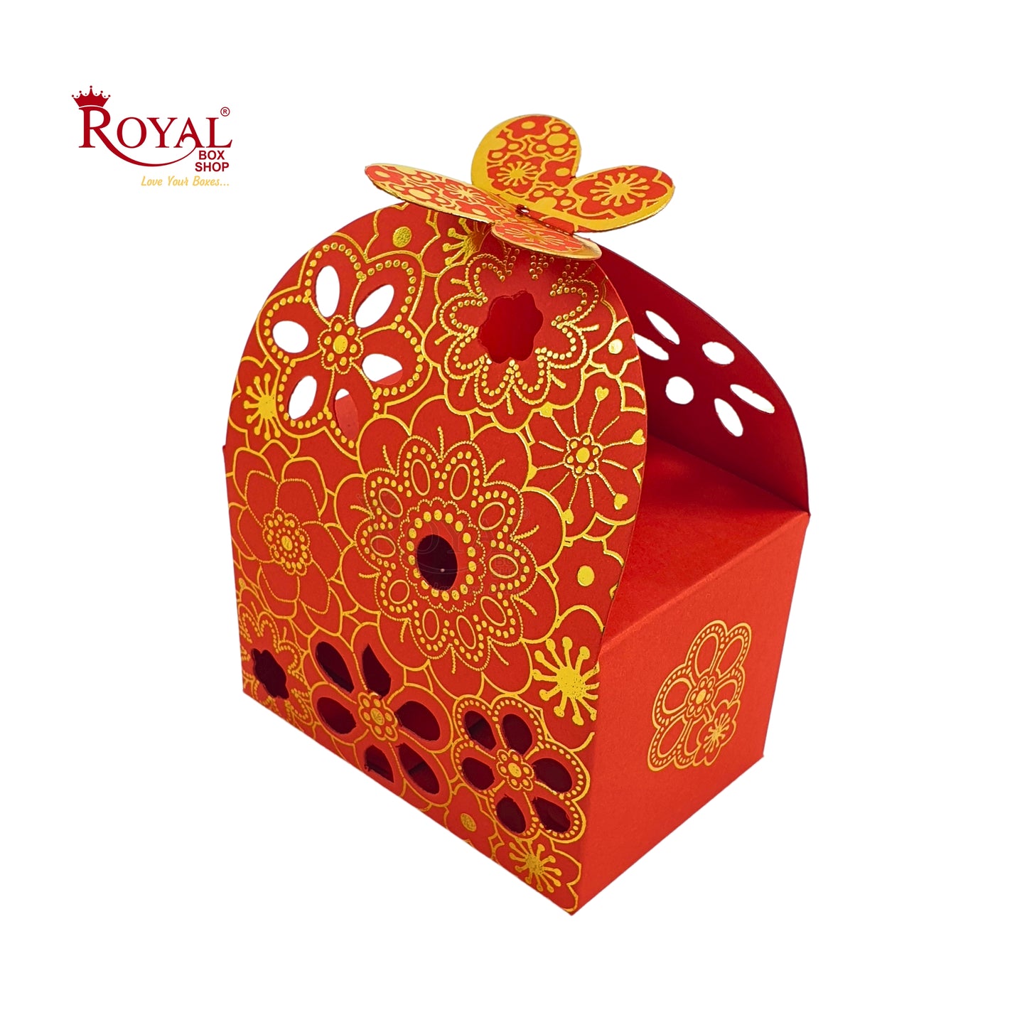 Flower Butterfly Hollow Candy Box Cookie Gift Boxes I Red Gold Foil Leafing Print I 3.5x2.25x2.4 inches