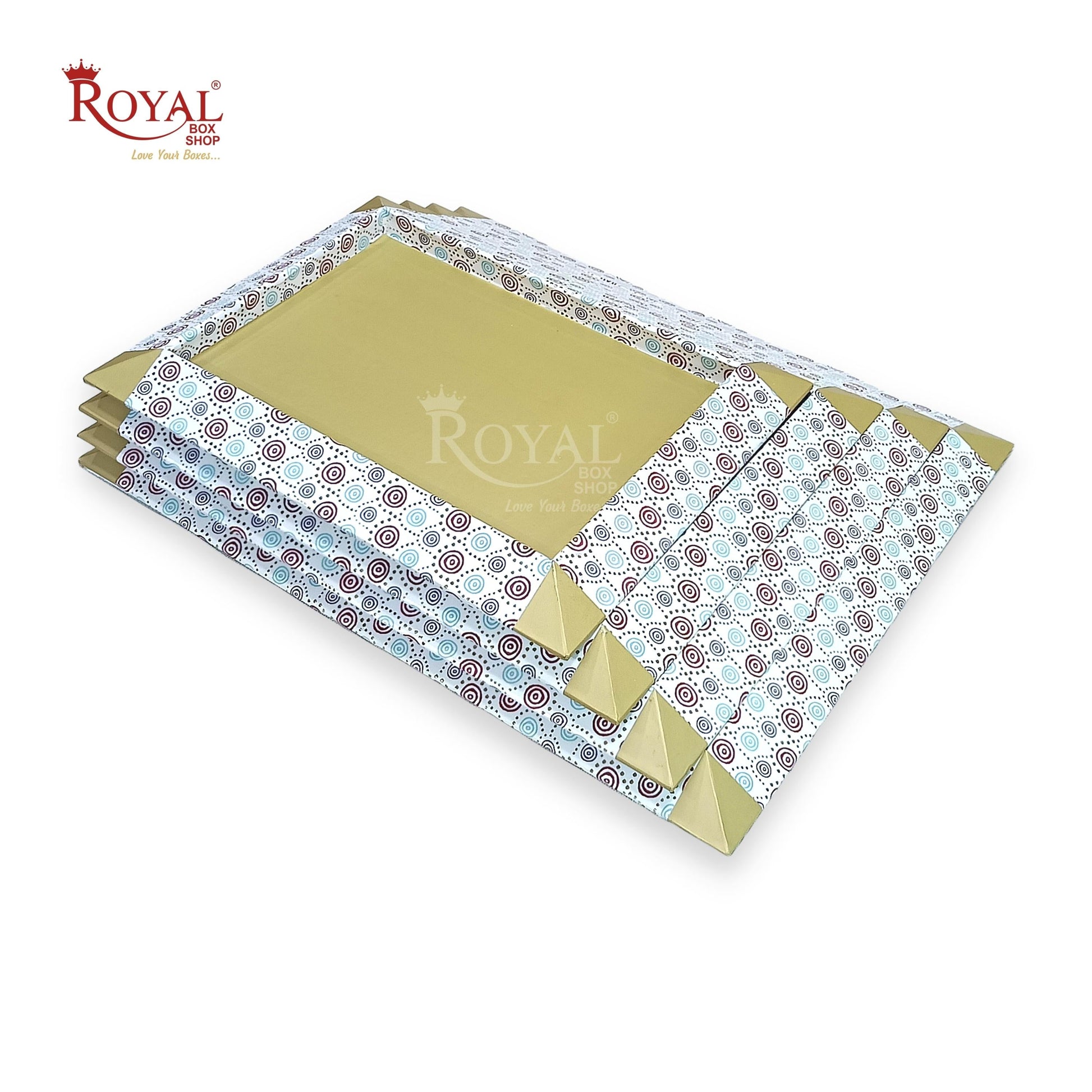 Gift Hamper MDF Trays I 14x18x1 Inches I Polka I Scodish Gold Print I For Return Favor Gifts, Festival & Wedding Gifting Royal Box Shop