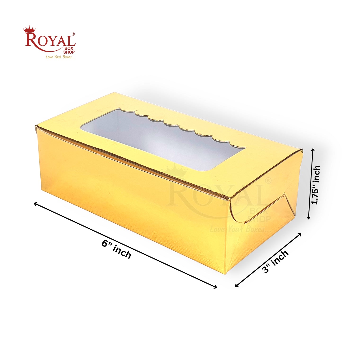 Golden 2Pc Brownie Box | Window Display | Perfect for Brownies, Cookies, Candies, Chocolates I 6x3x1.75" Royal Box Shop