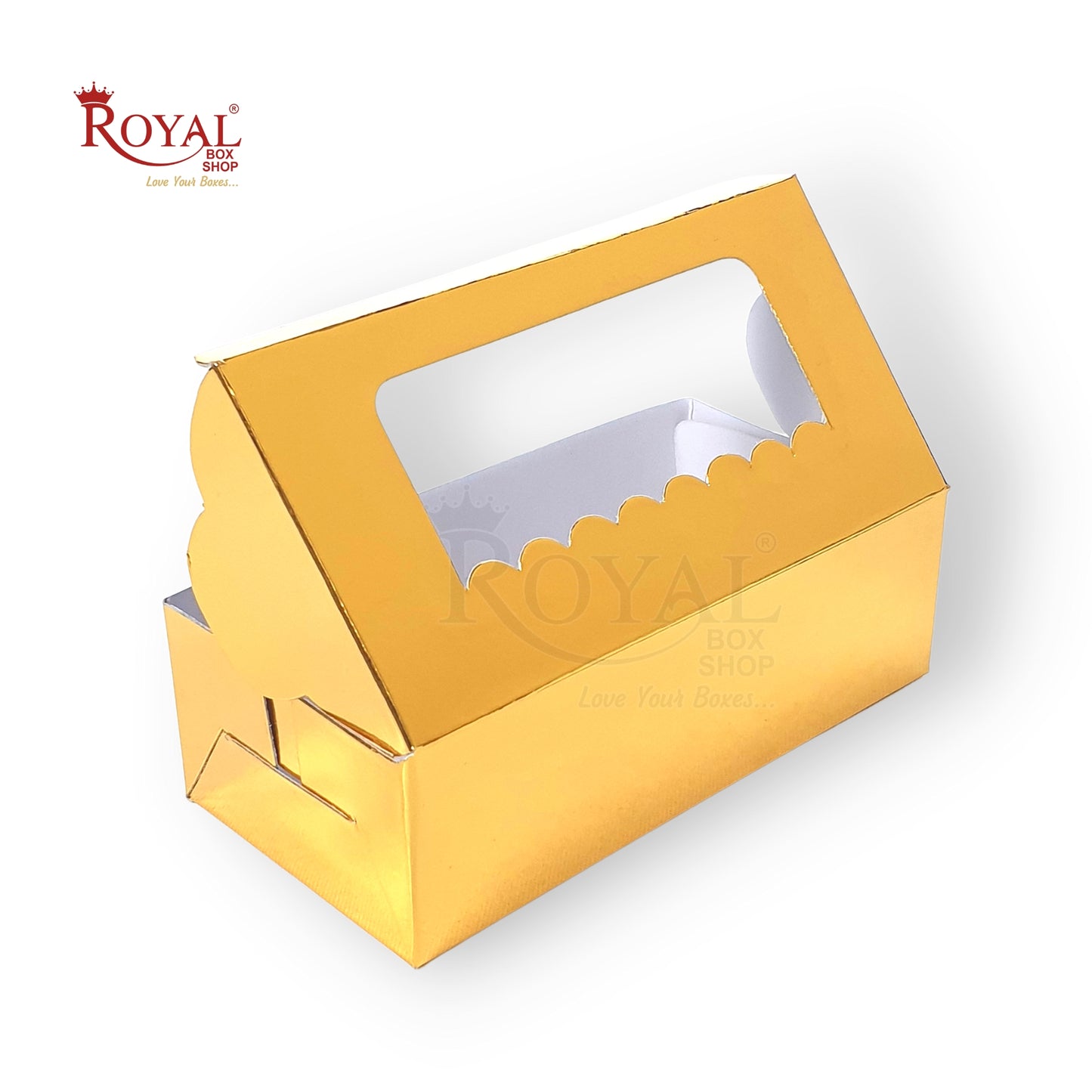 Golden 2Pc Brownie Box | Window Display | Perfect for Brownies, Cookies, Candies, Chocolates I 6x3x1.75" Royal Box Shop