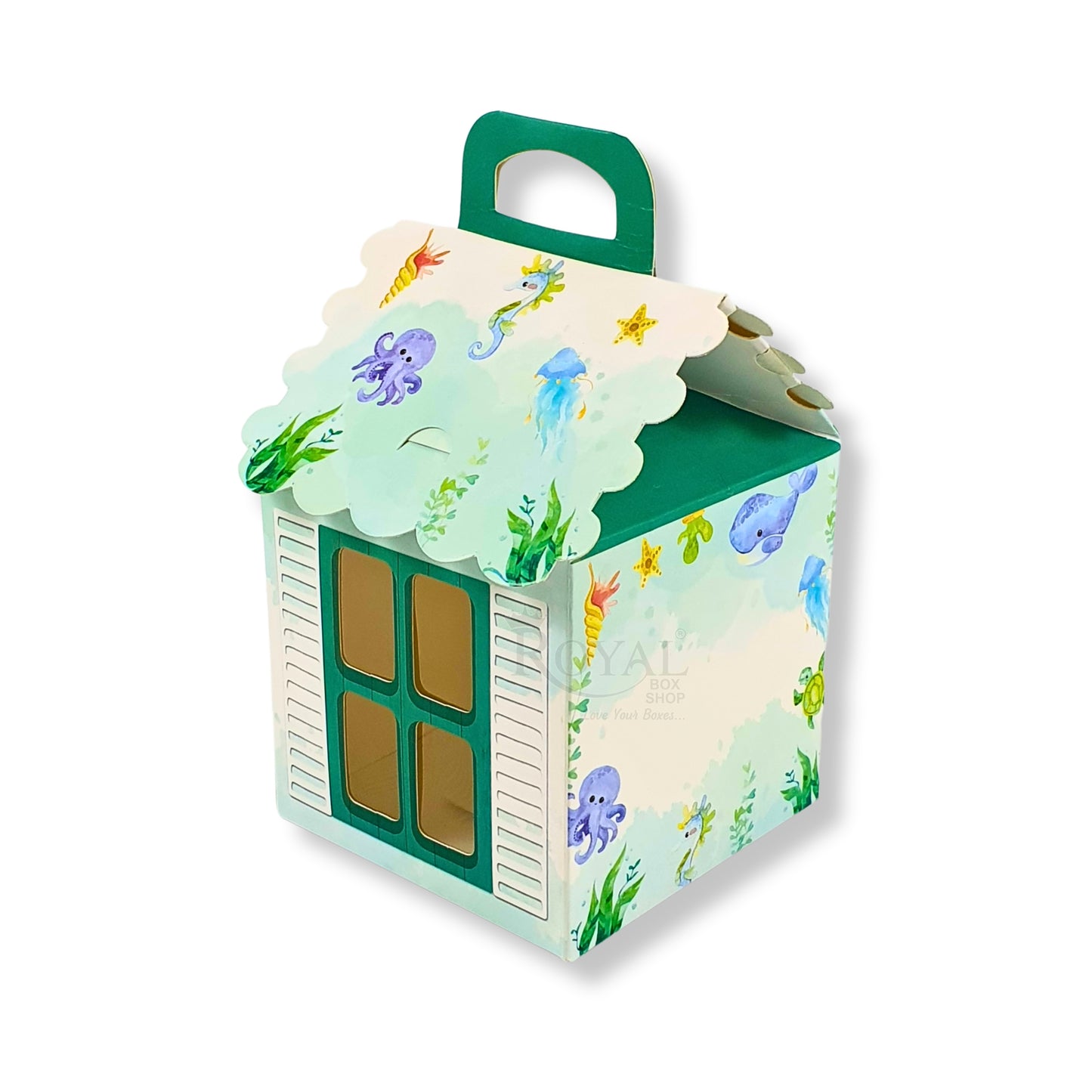 Hut Shape Gift Boxes  I 4x4x4 Inch I Aqua Sea Theme I Perfect For Birthday, Return Favor, Baby Announcements