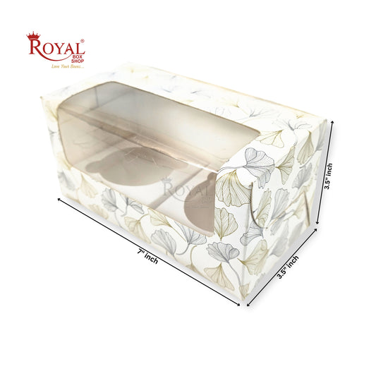 2pc Cupcake Box With Window I Size 7"x3.5"x3.5" I White Leaf