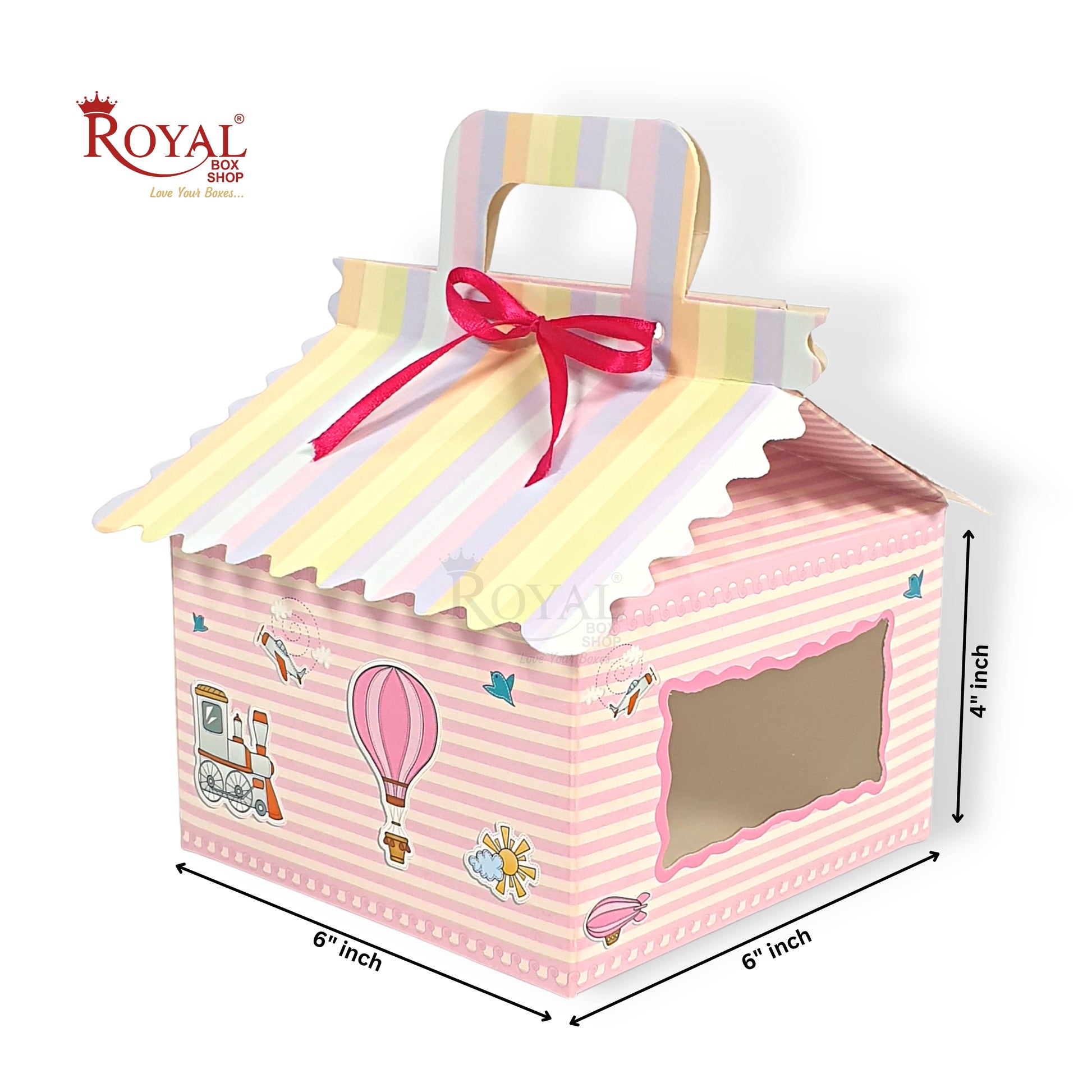 Pink Balloon Hut Gift Boxes I 6"x6"x4" Inch I Baby Showers, Birthdays, Announcements Royal Box Shop