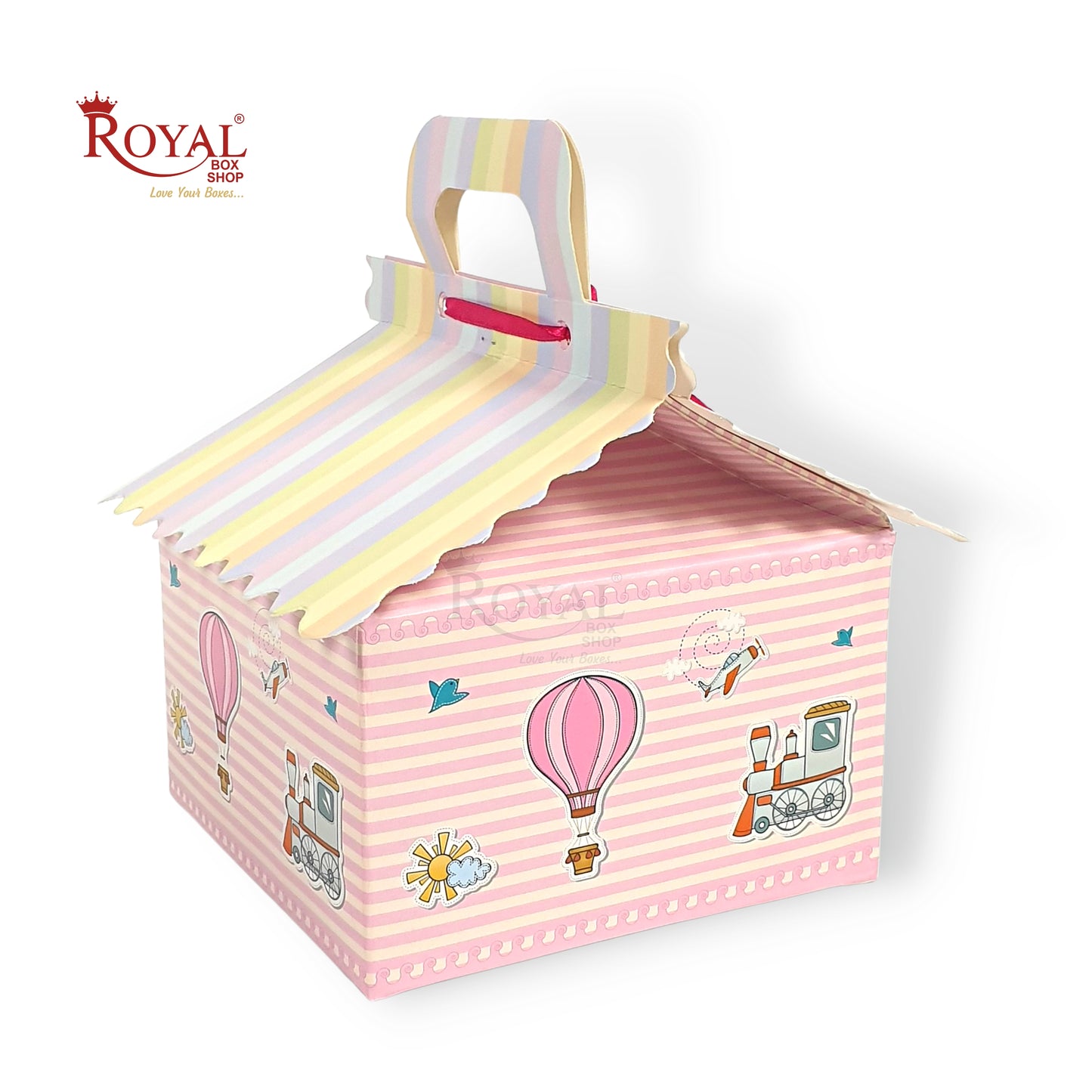 Pink Balloon Hut Gift Boxes I 6"x6"x4" Inch I Baby Showers, Birthdays, Announcements Royal Box Shop