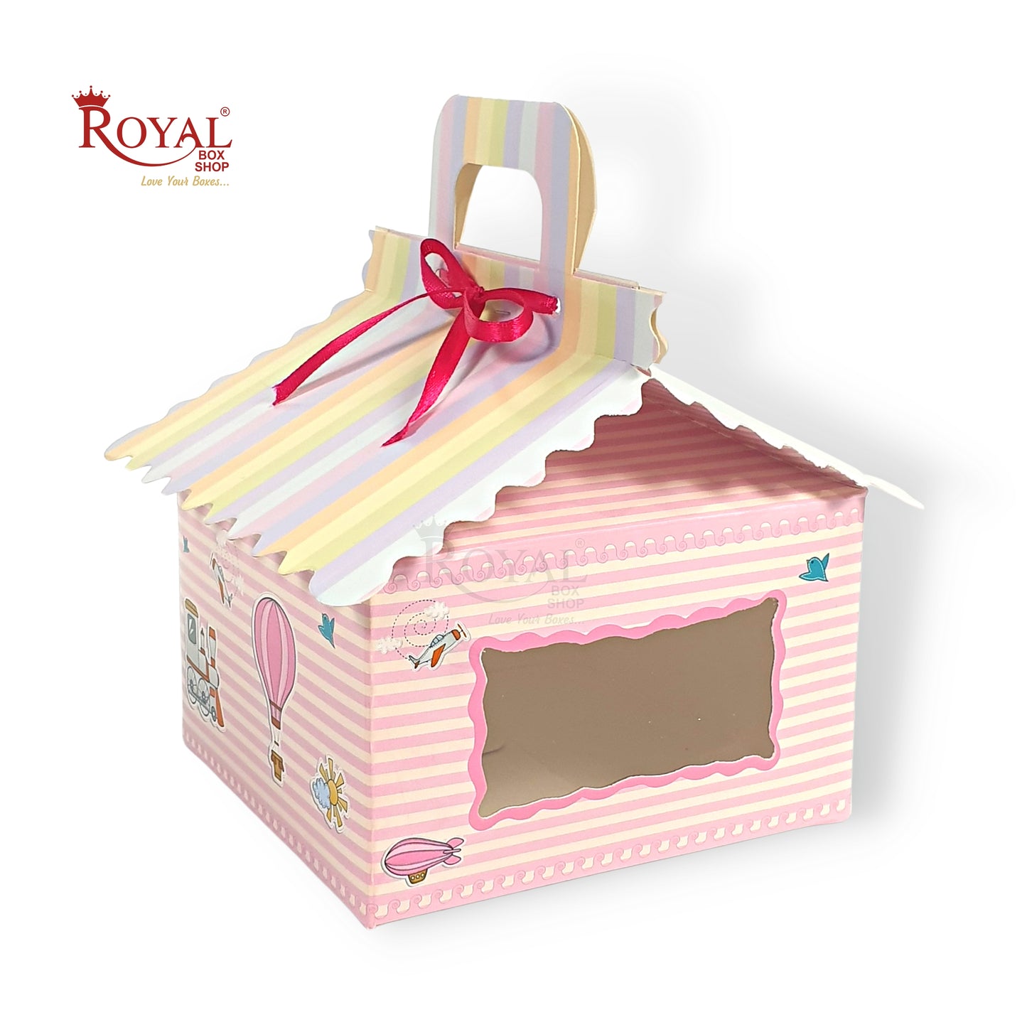 Pink Balloon Hut Gift Boxes I 6"x6"x4" Inch I Baby Showers, Birthdays, Announcements Royal Box Shop