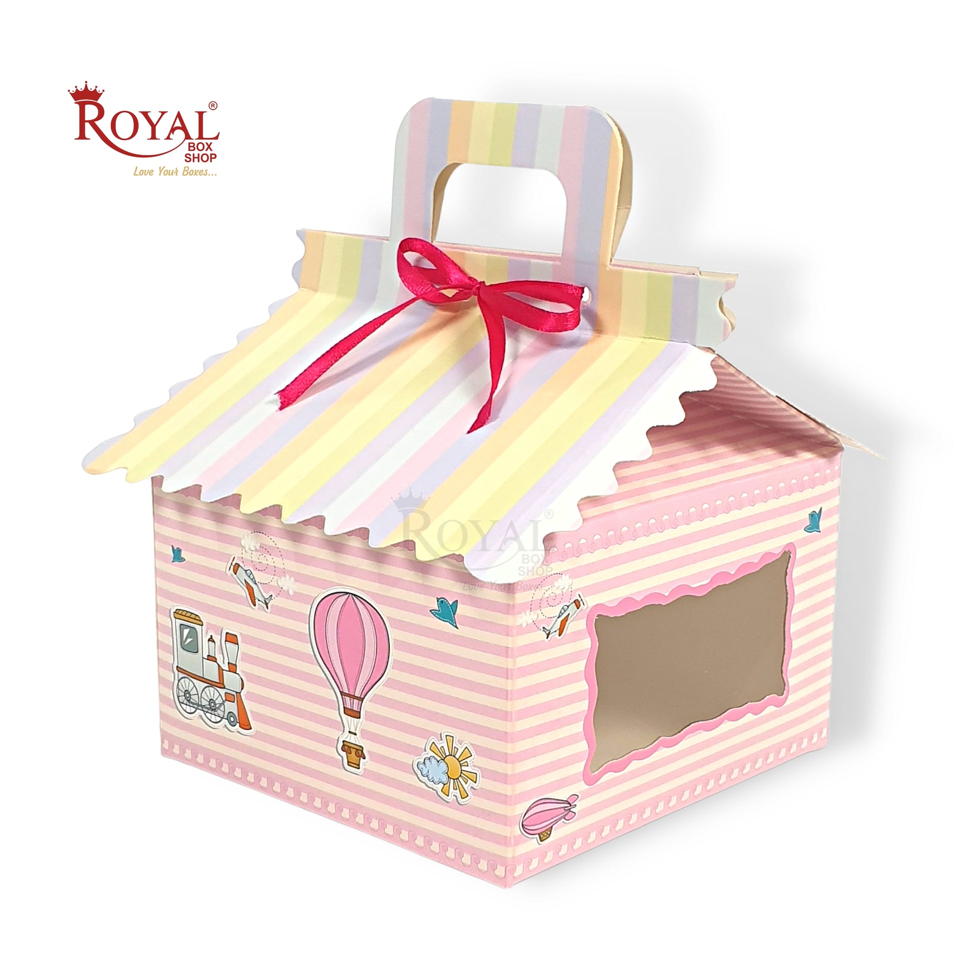 Pink Balloon Hut Gift Boxes I 6"x6"x4" Inch I Baby Showers, Birthdays, Announcements Royal Box Shop