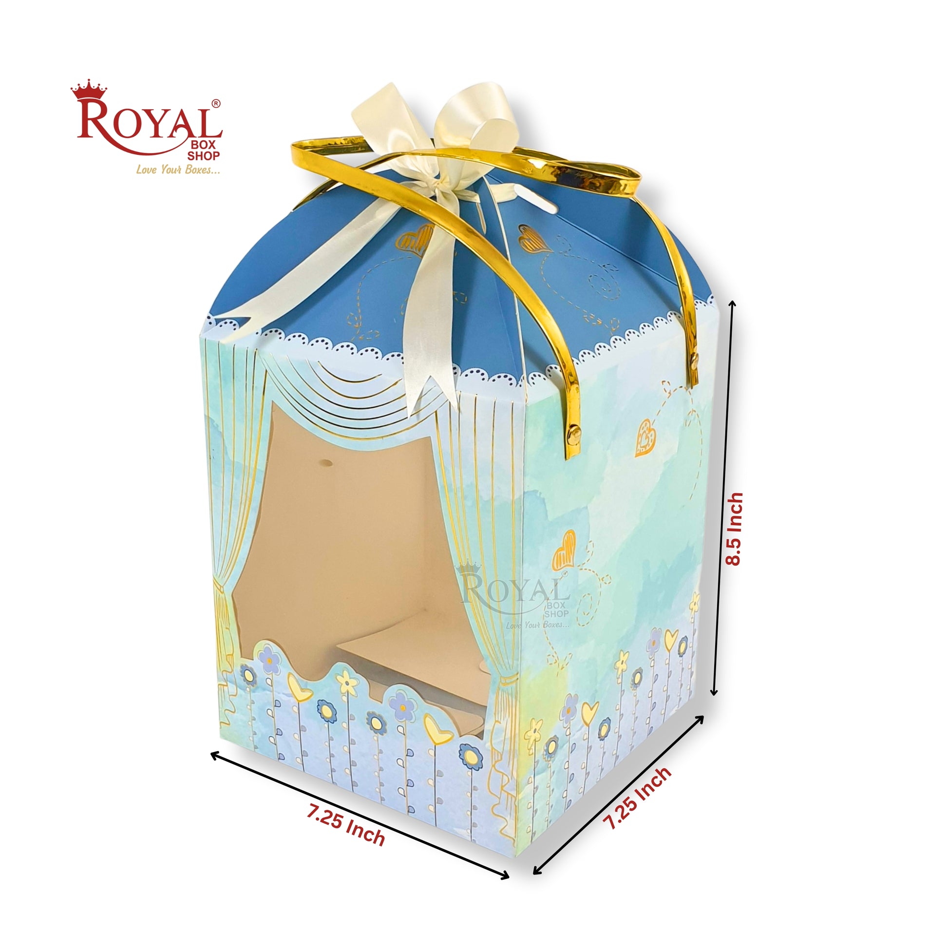 Premium Baby Blue Hamper Box with Gold Leafing - 8.5 x 7.25 x 7.25 Inches Royal Box Shop