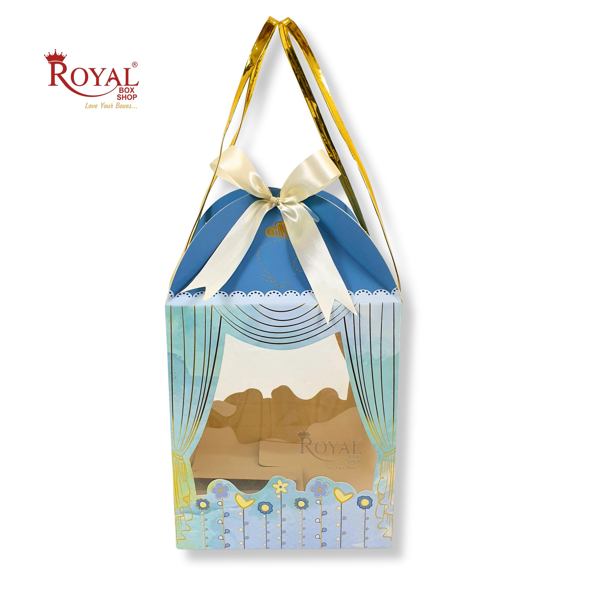 Premium Baby Blue Hamper Box with Gold Leafing - 8.5 x 7.25 x 7.25 Inches Royal Box Shop