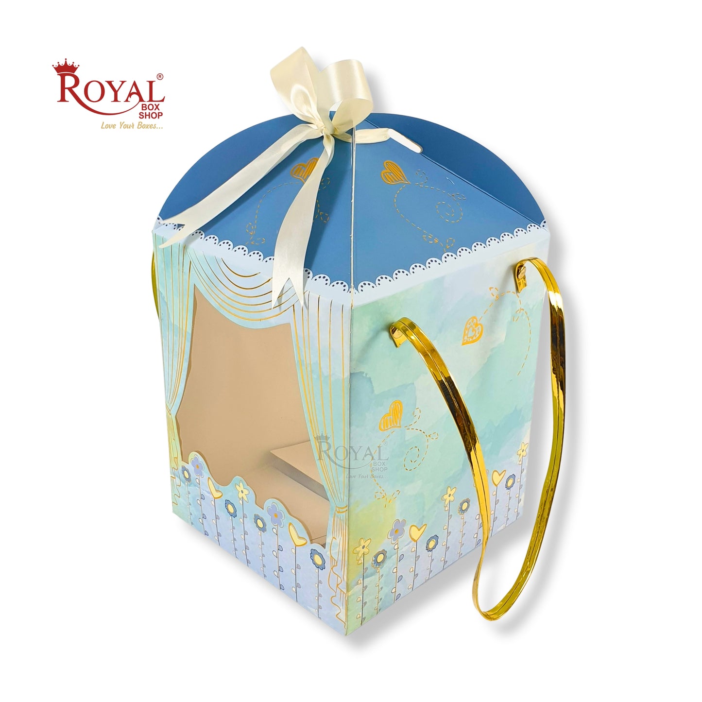 Premium Baby Blue Hamper Box with Gold Leafing - 8.5 x 7.25 x 7.25 Inches Royal Box Shop