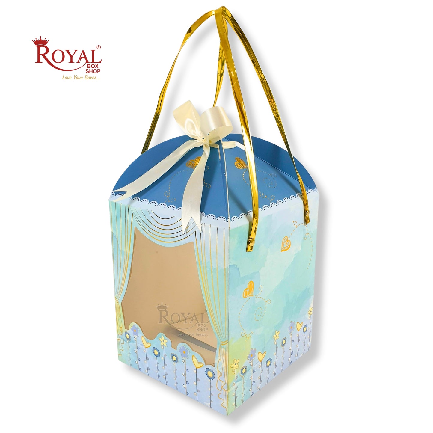 Premium Baby Blue Hamper Box with Gold Leafing - 8.5 x 7.25 x 7.25 Inches Royal Box Shop