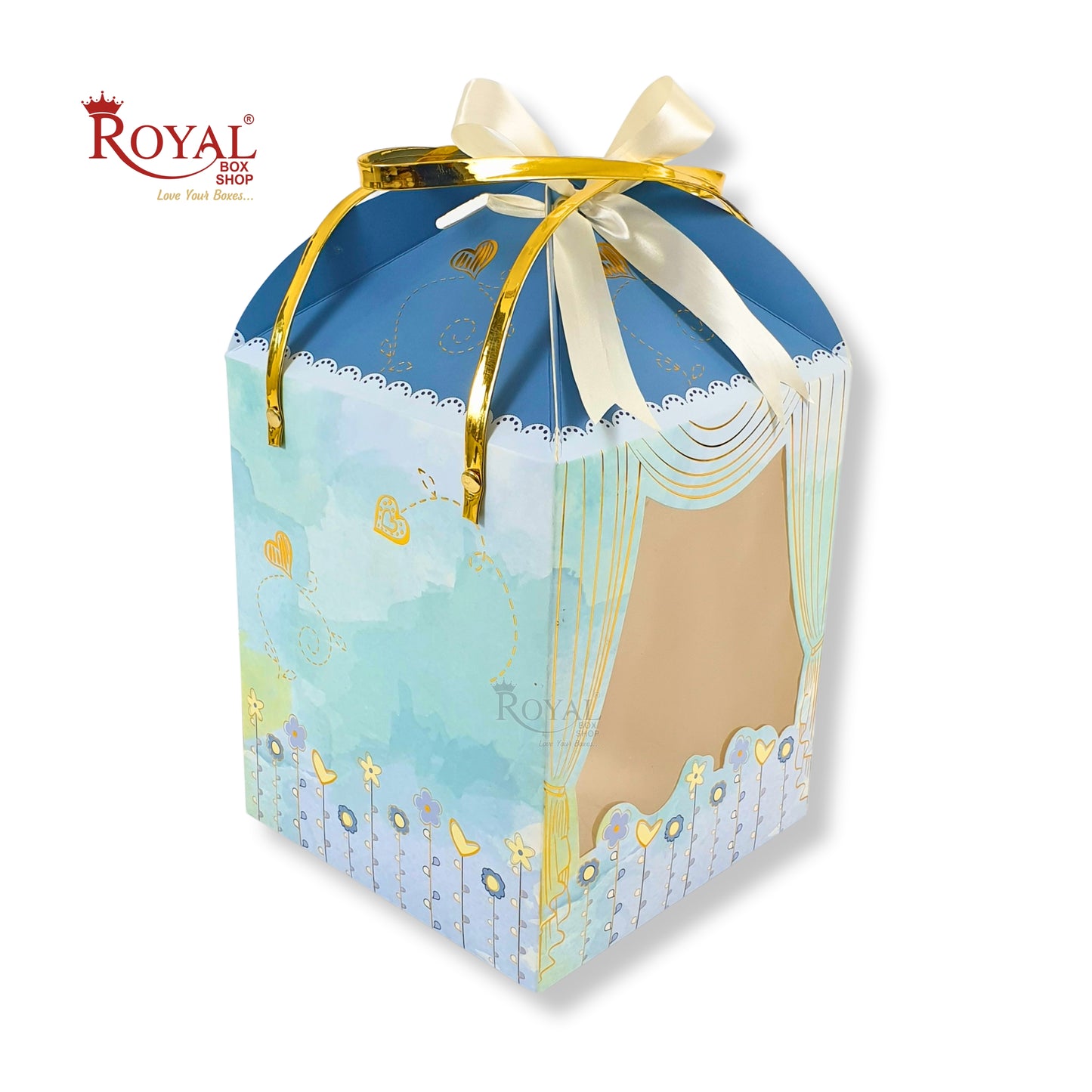 Premium Baby Blue Hamper Box with Gold Leafing - 8.5 x 7.25 x 7.25 Inches Royal Box Shop