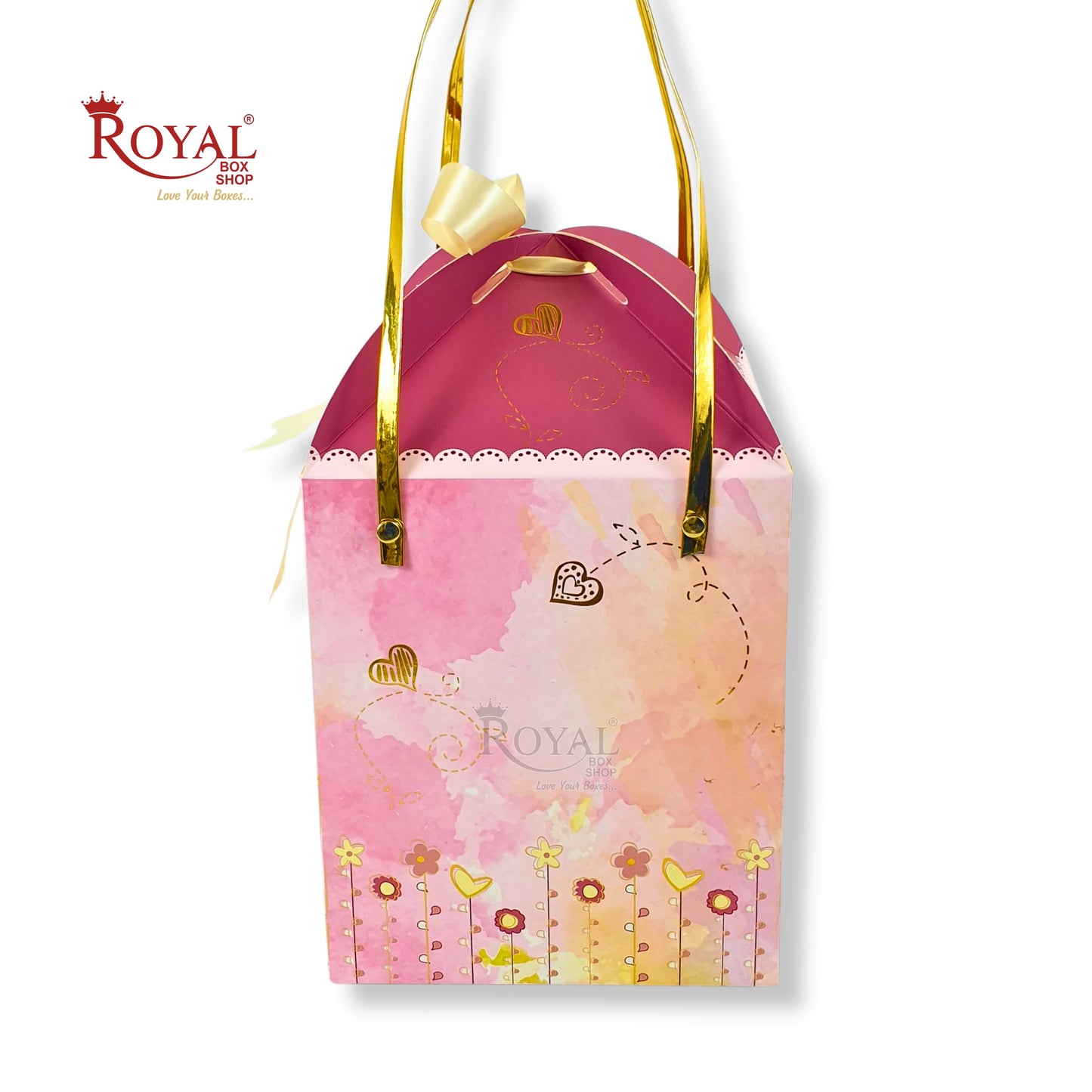 Premium Baby Pink Hamper Box with Gold Leafing - 8.5 x 7.25 x 7.25 Inches Royal Box Shop